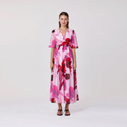 Robe maxi en coton imprimé à effet portefeuille