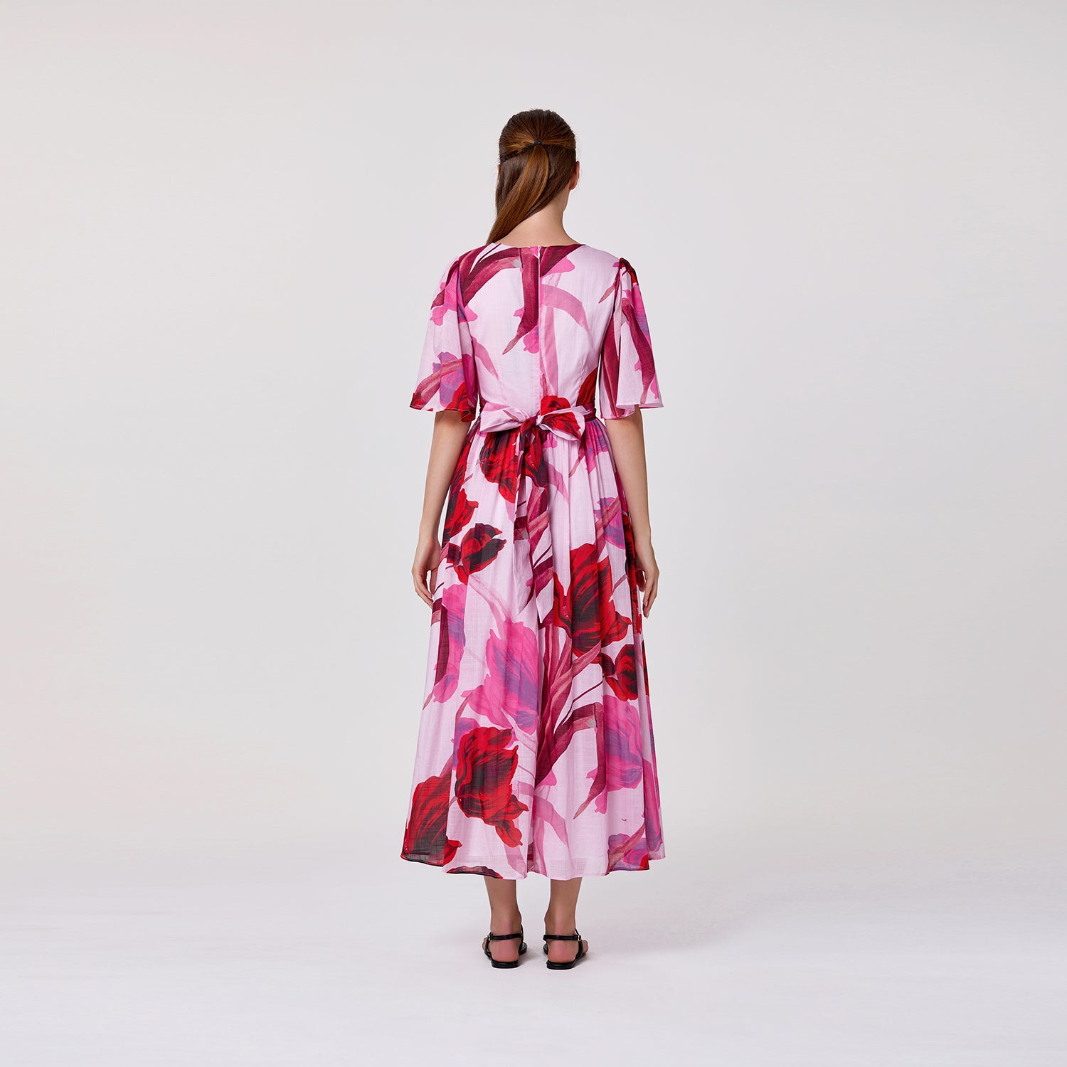 Robe maxi en coton imprimé à effet portefeuille