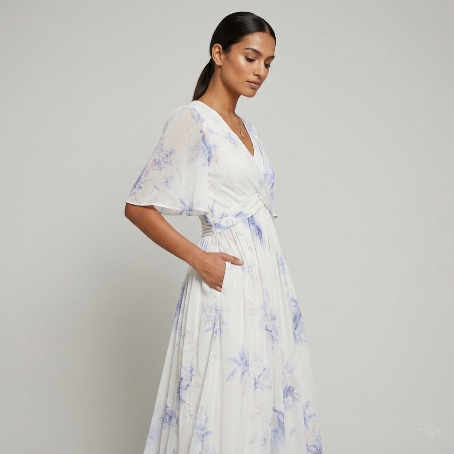Robe maxi en coton imprimé à effet portefeuille - Smart & Joy