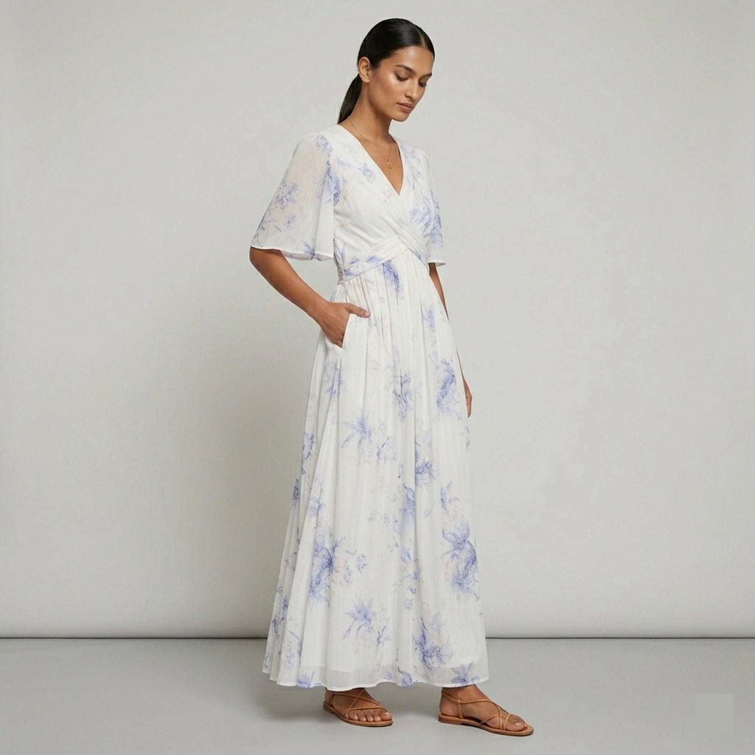 Robe maxi en coton imprimé à effet portefeuille - Smart & Joy