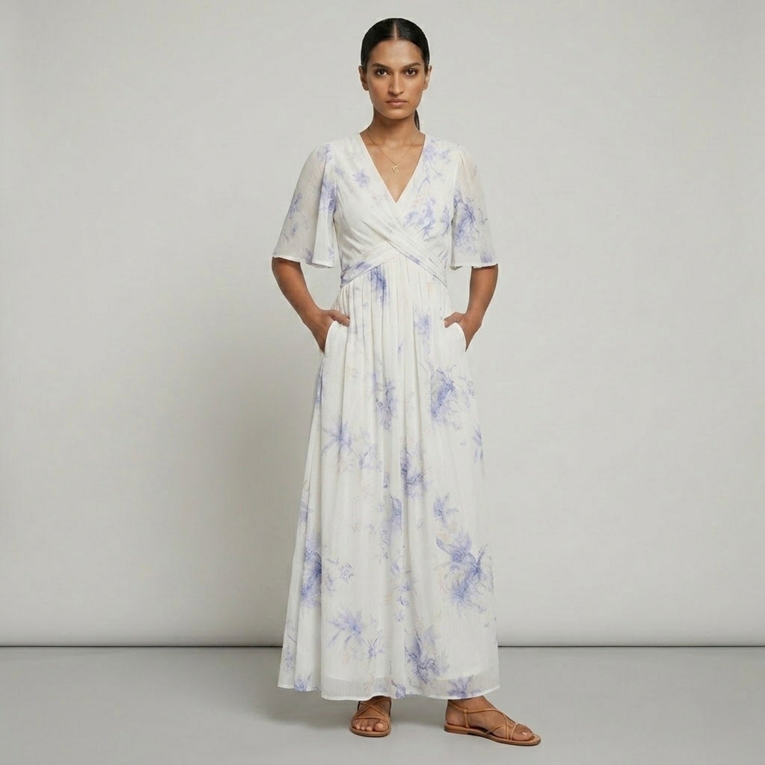 Robe maxi en coton imprimé à effet portefeuille - Smart & Joy