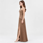 Robe Midi Femme à Haut Drapé Asymétrique et Jupe Plissée