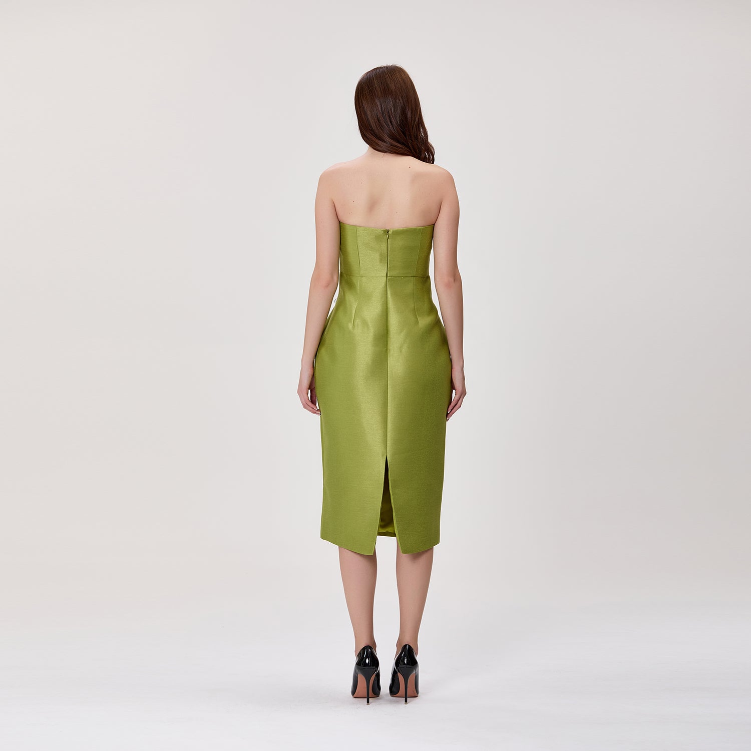 Robe midi bustier drapée à encolure cœur