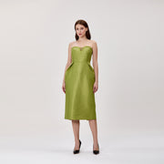 Robe midi bustier drapée à encolure cœur
