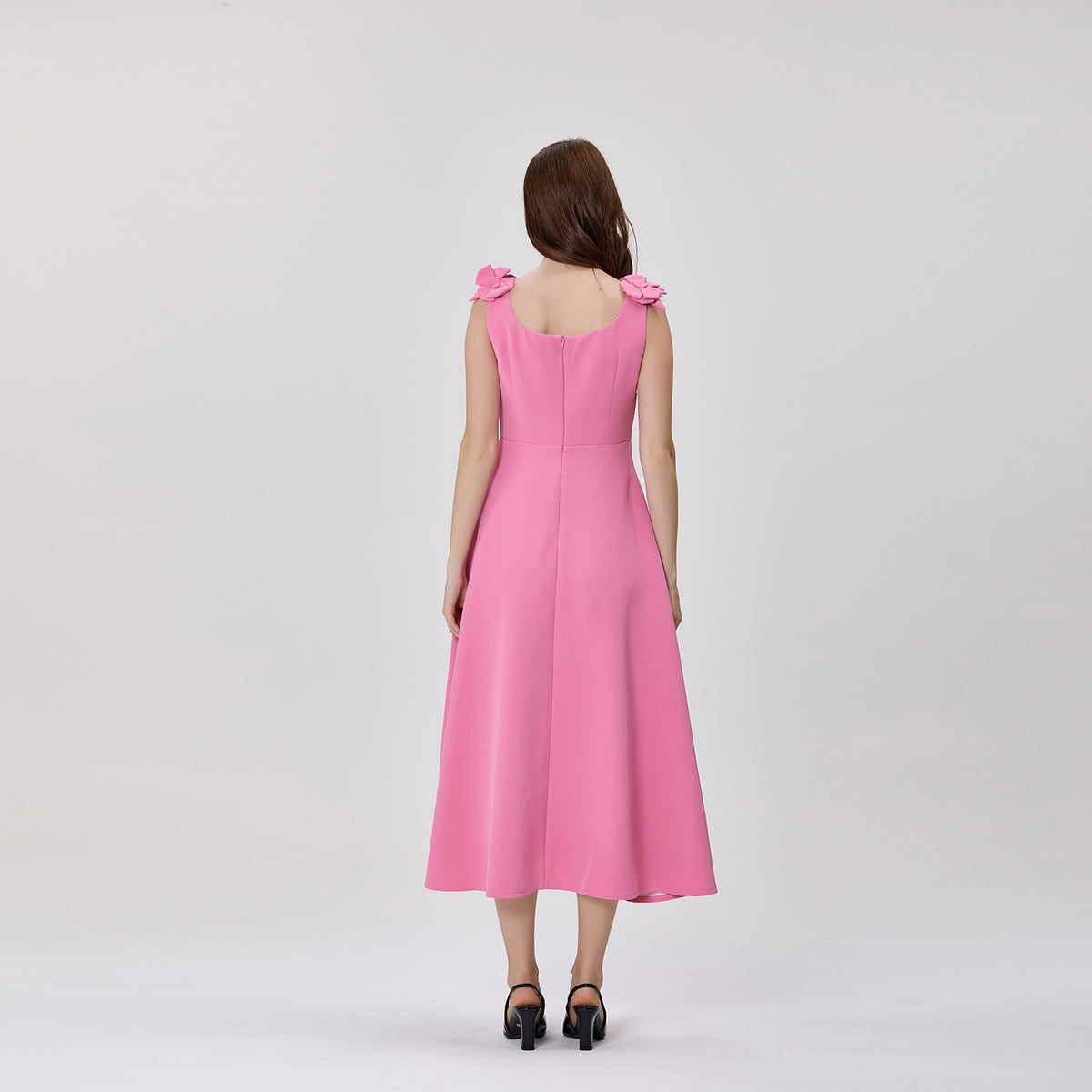 Floral-Appliqué Button-Front Dress