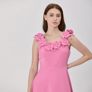 Floral-Appliqué Button-Front Dress