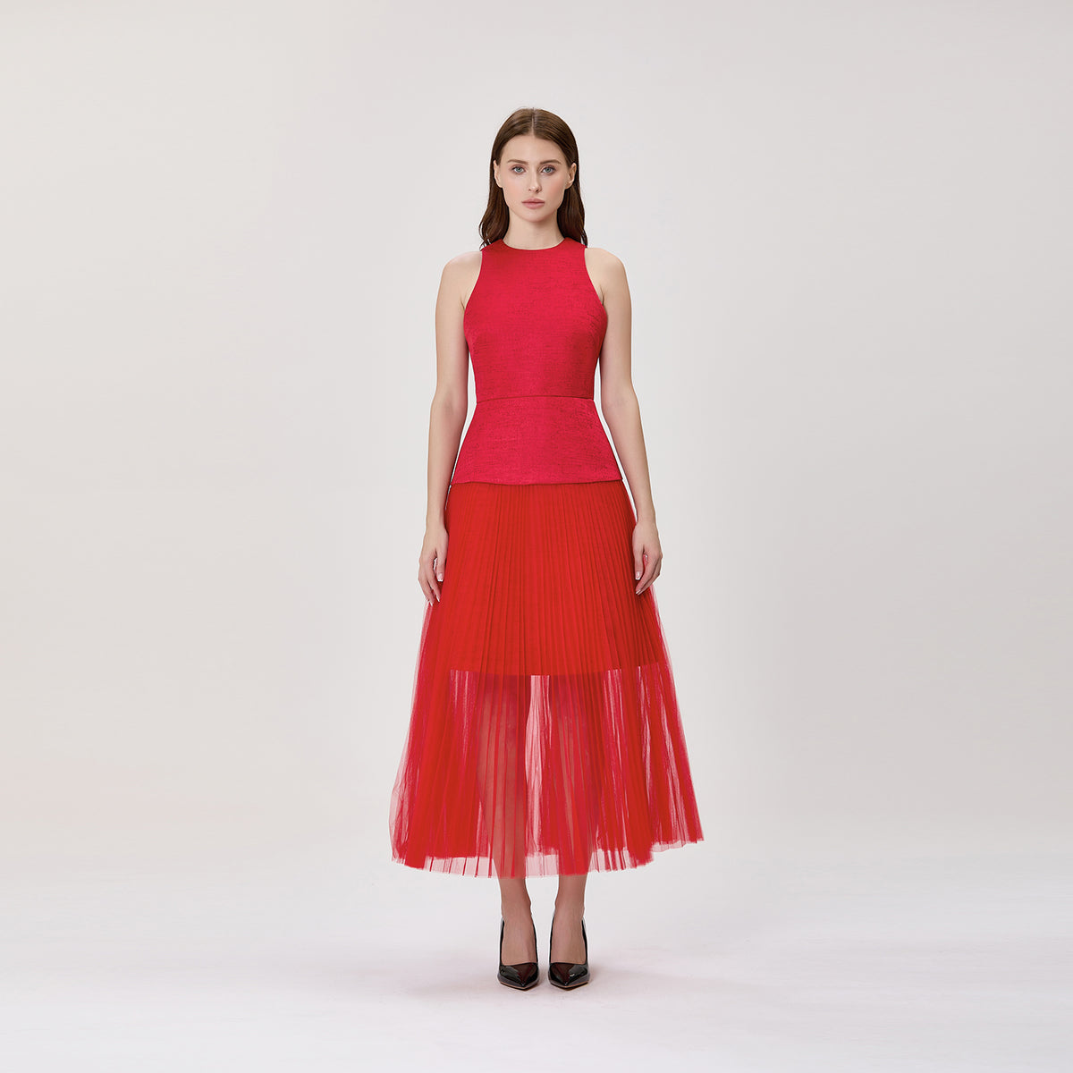 Robe midi plissée et vaporeuse