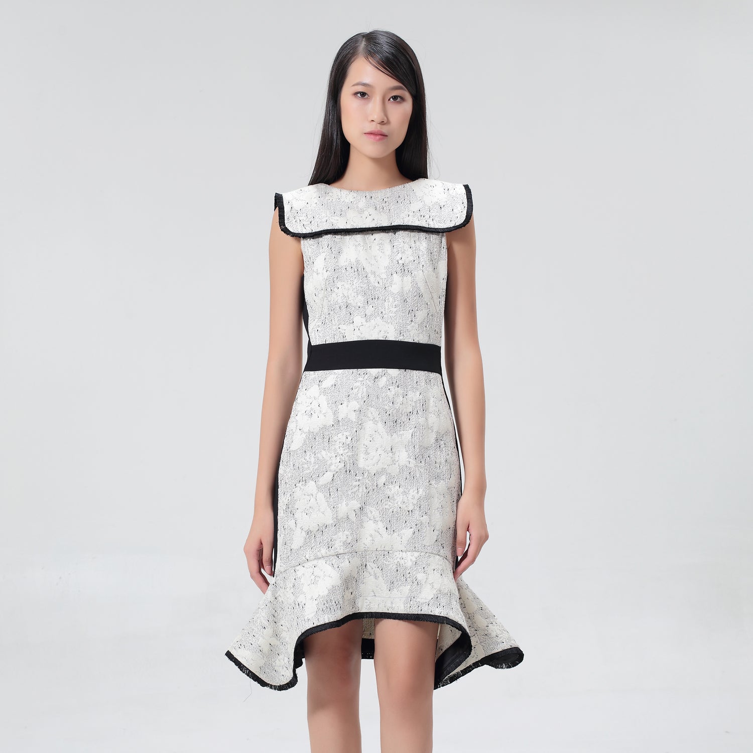 Robe ajustée en jacquard à galon contrasté