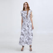 Robe longue à imprimé fleuri linéaire
