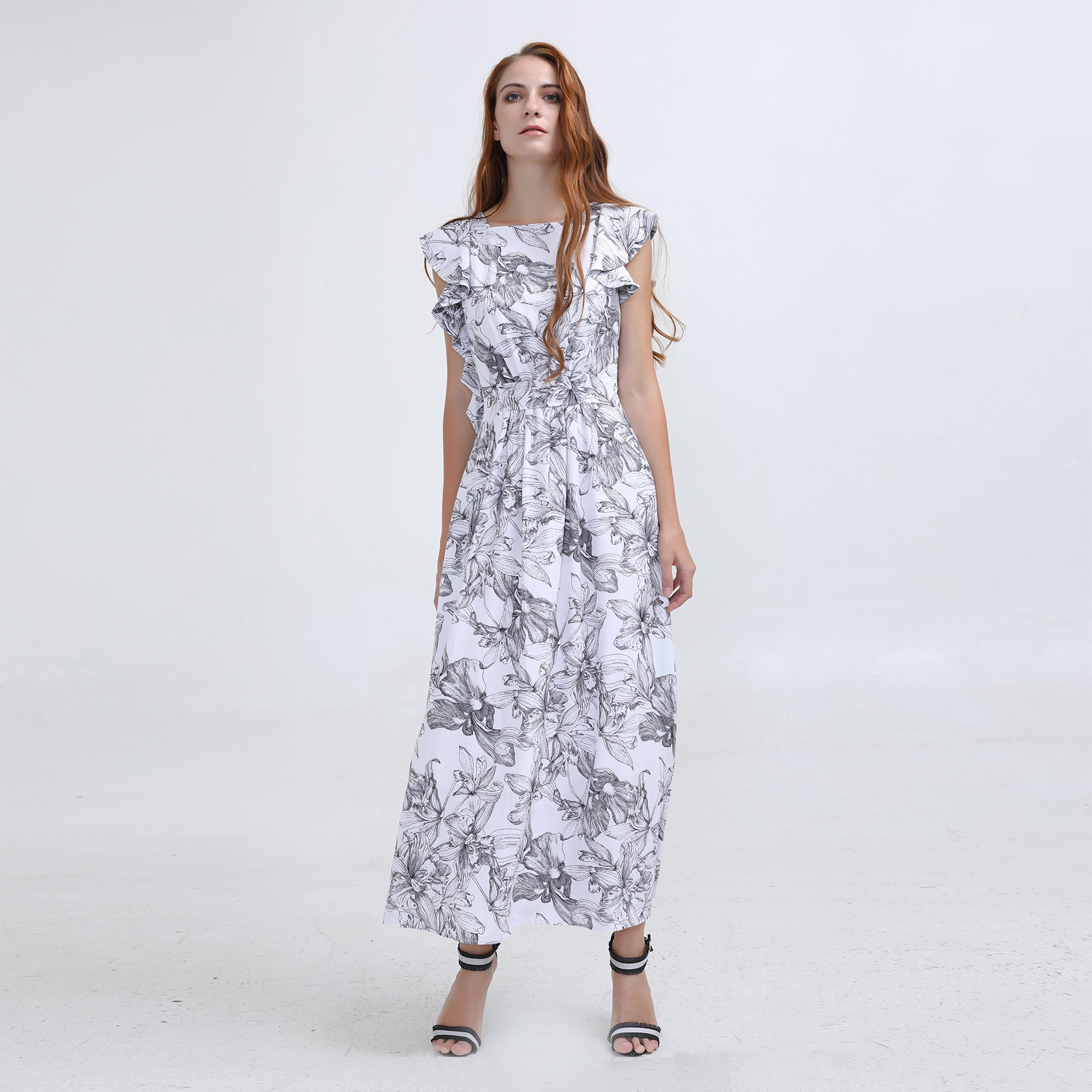 Robe longue à imprimé fleuri linéaire