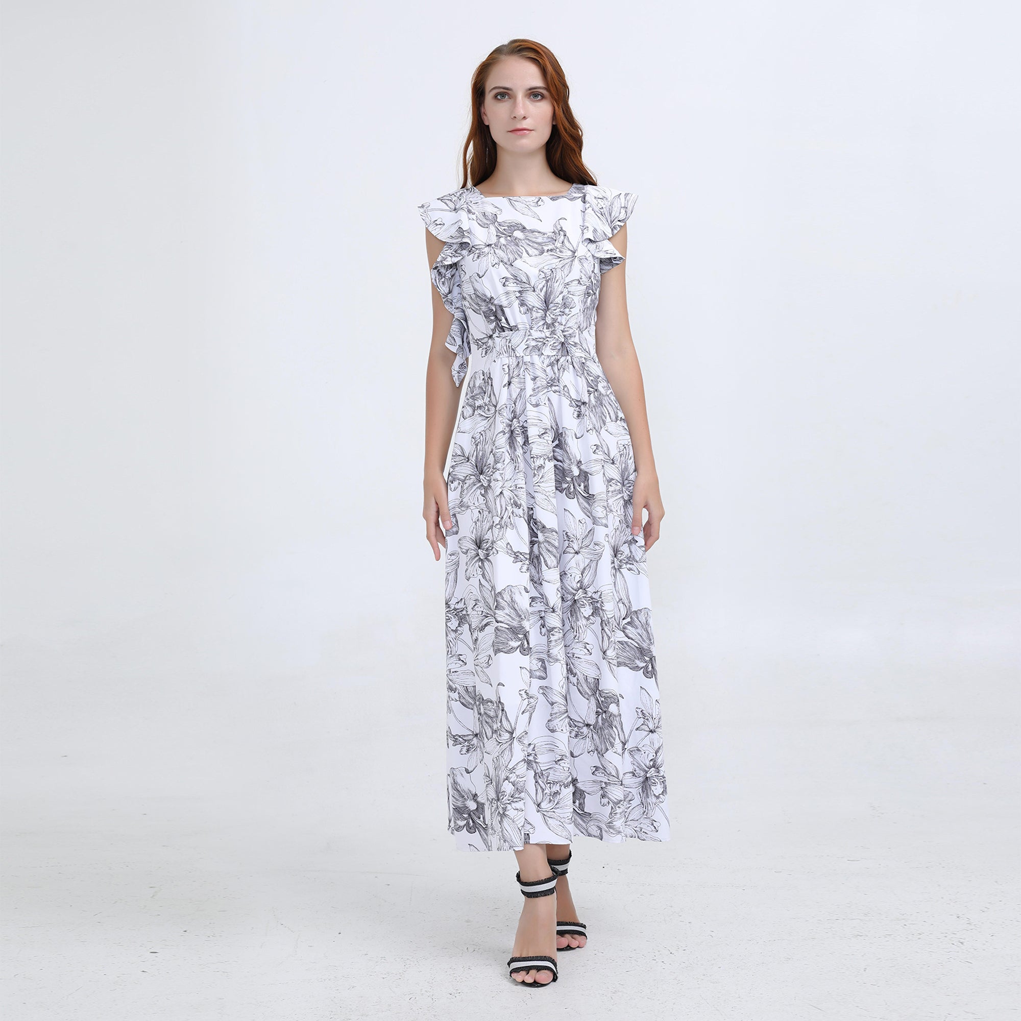 Robe longue à imprimé fleuri linéaire
