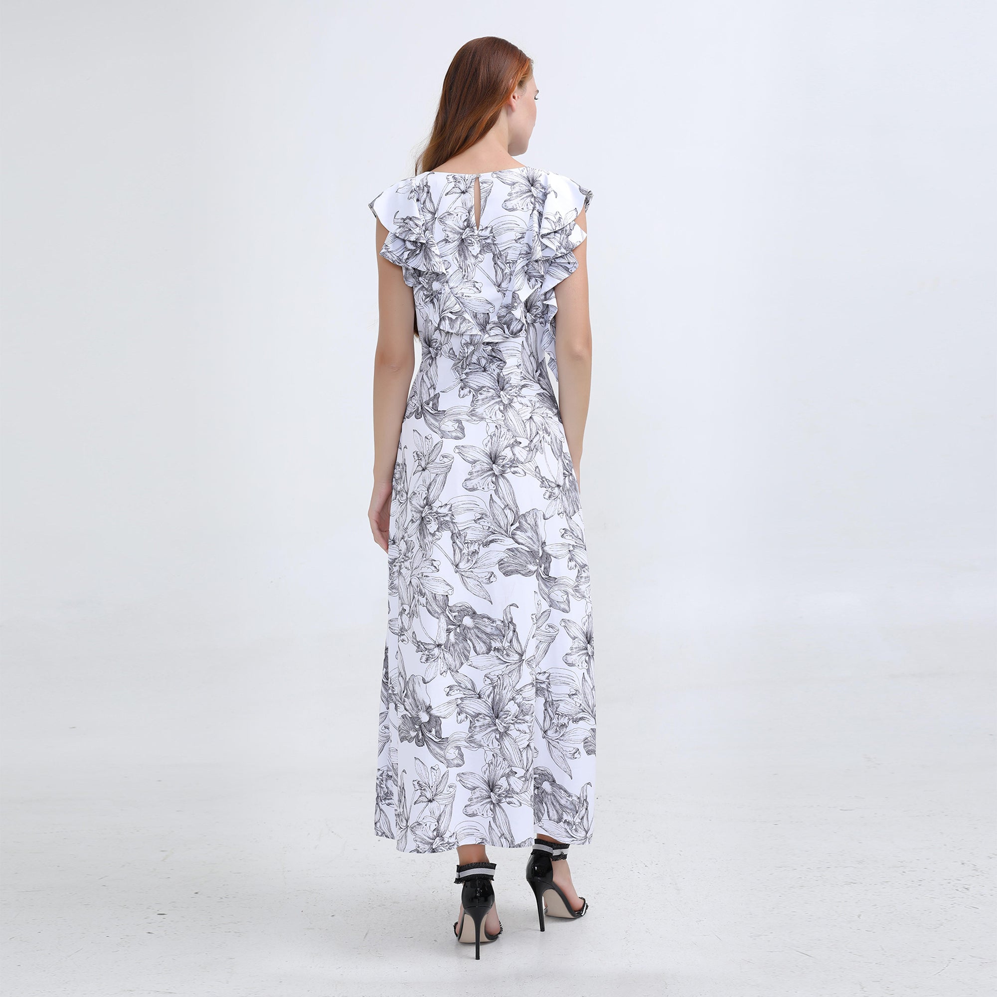 Robe longue à imprimé fleuri linéaire