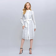 Robe-chemise à fine rayures bi-matière