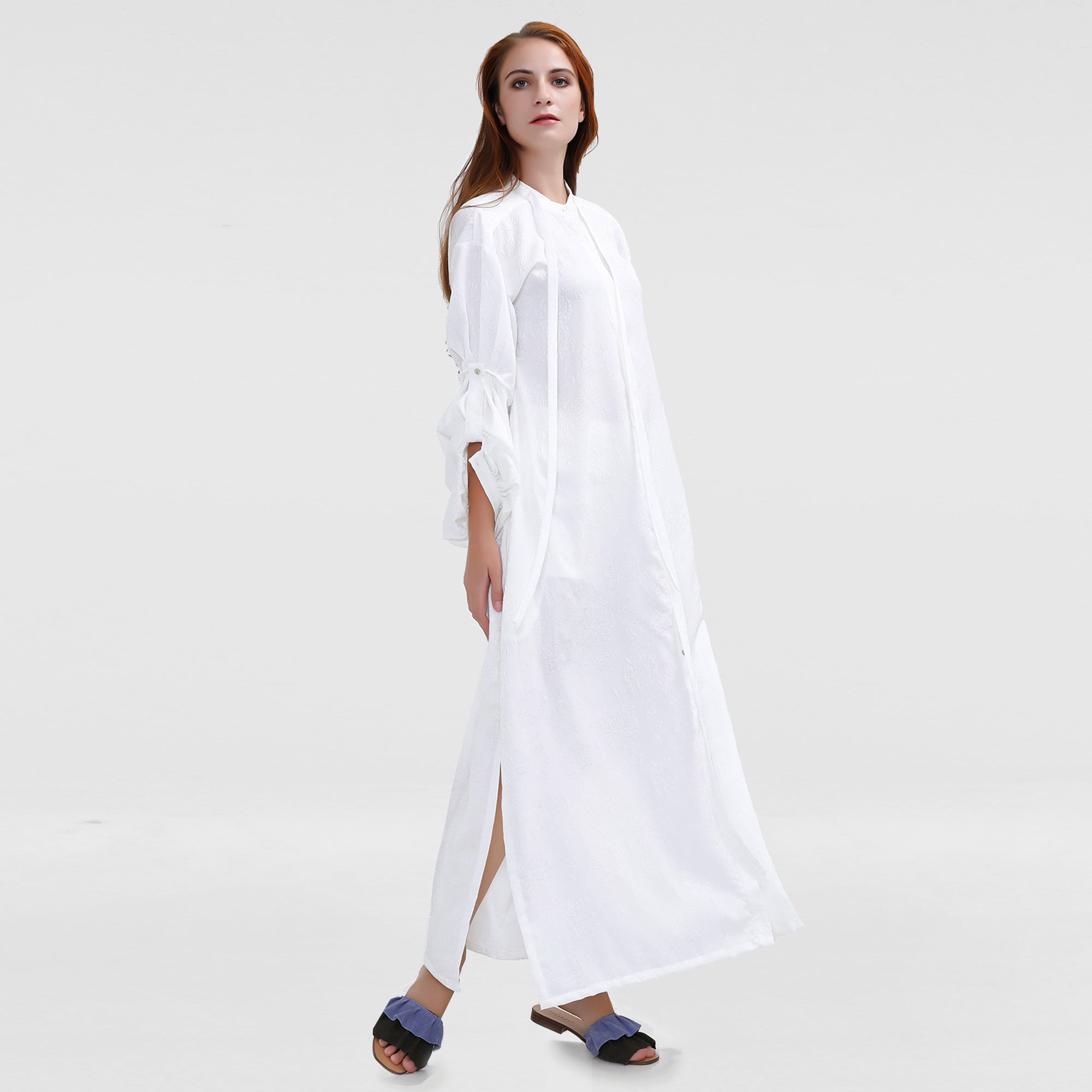 Longue robe chemise texturée