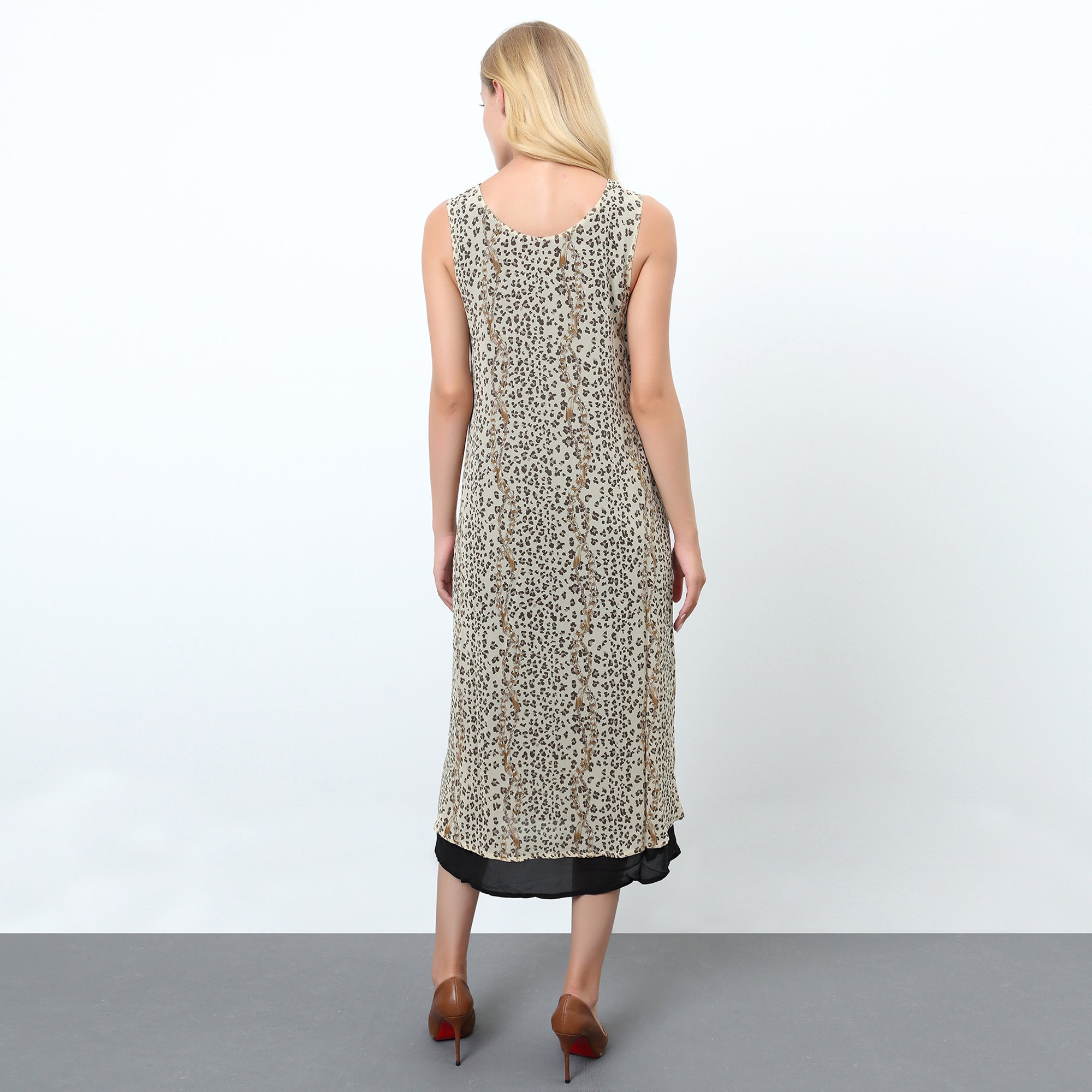 Robe mousseline de soie à imprimé léopard et effet portefeuille