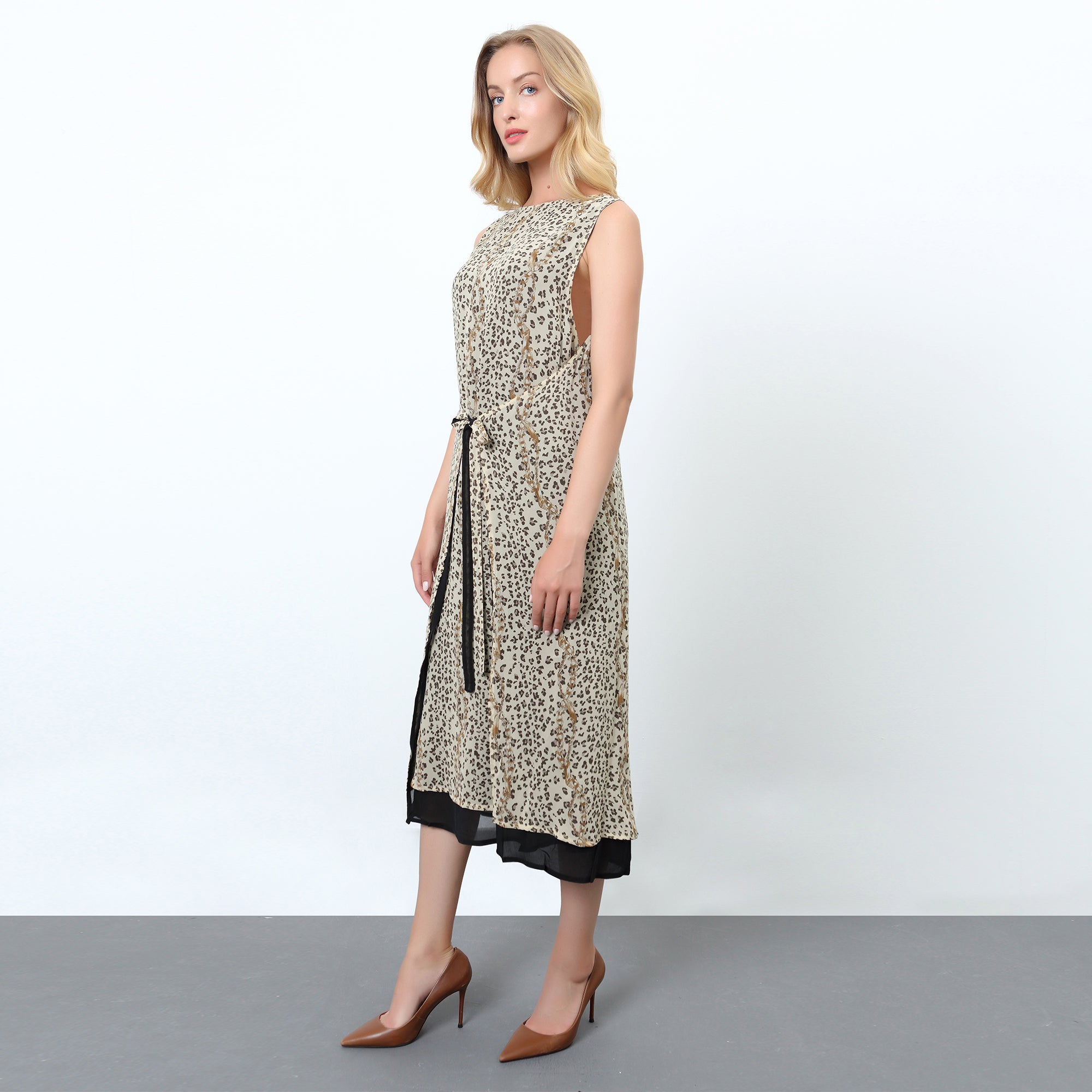 Robe mousseline de soie à imprimé léopard et effet portefeuille