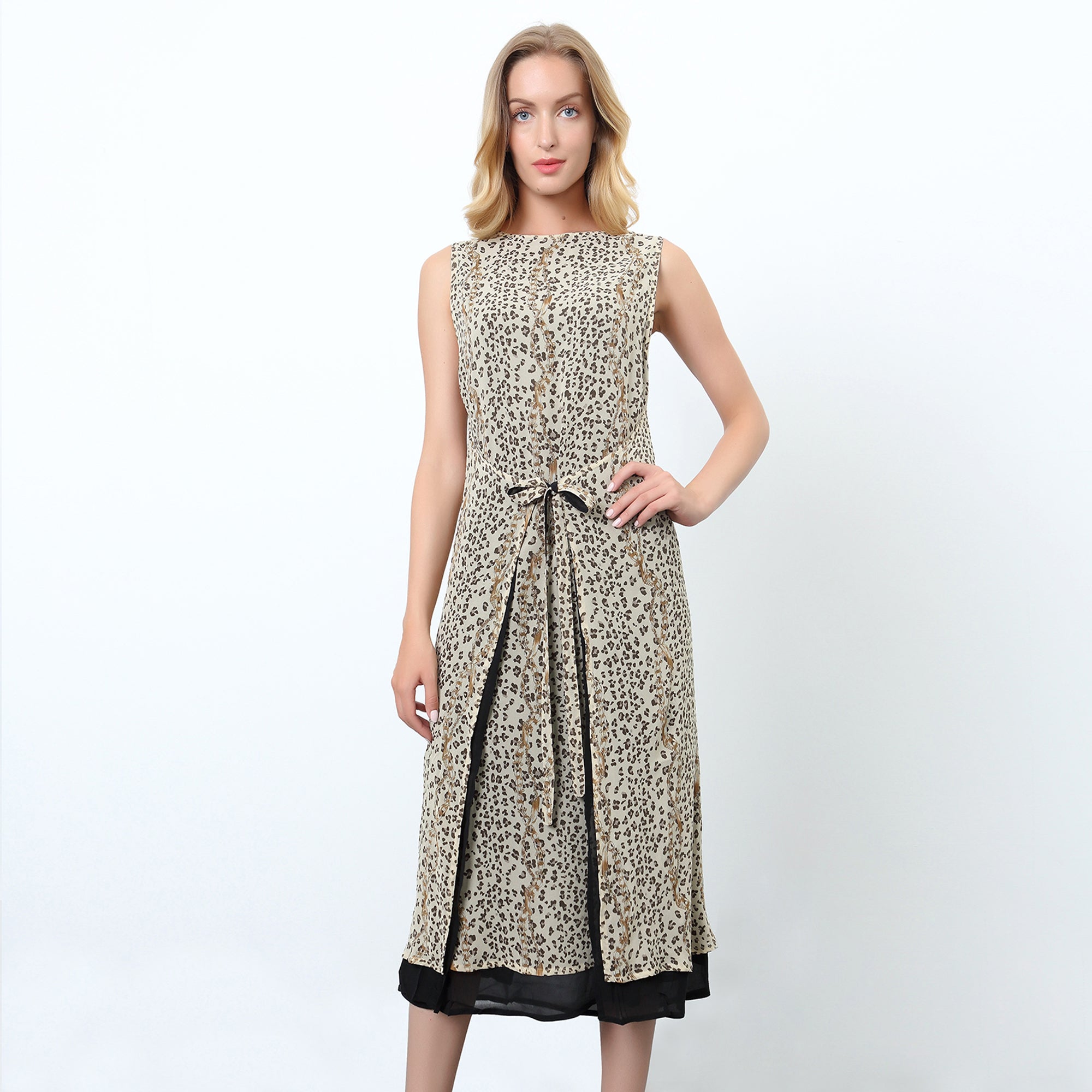 Robe mousseline de soie à imprimé léopard et effet portefeuille