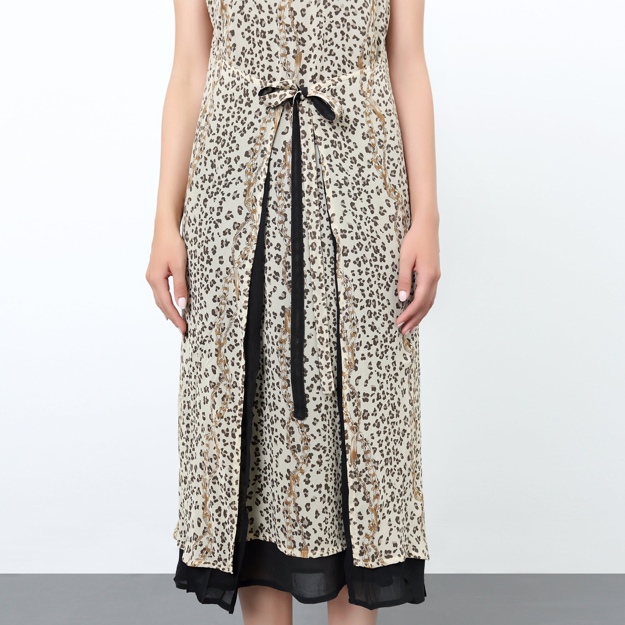 Robe mousseline de soie à imprimé léopard et effet portefeuille