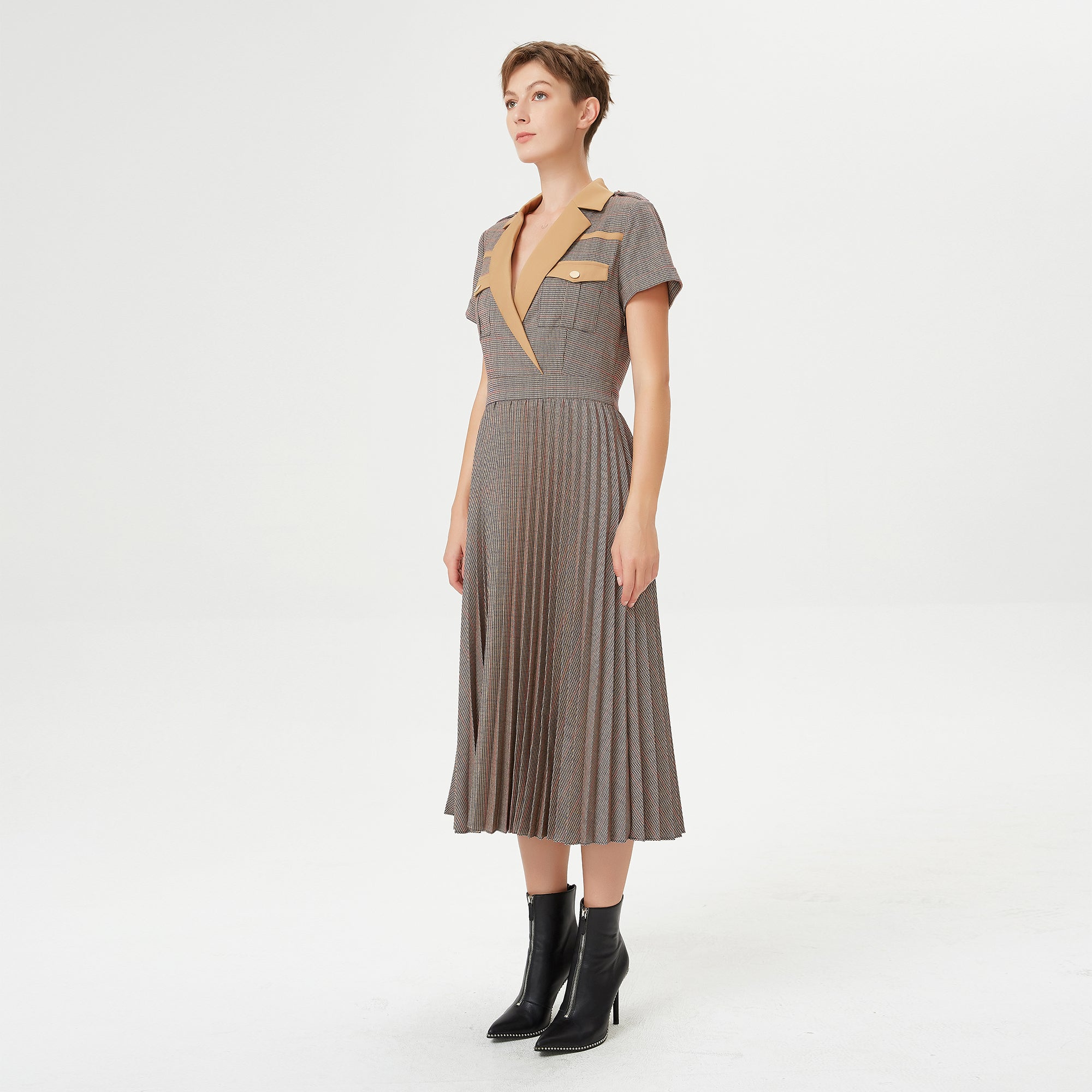 Robe plissée à motif Prince de Galles