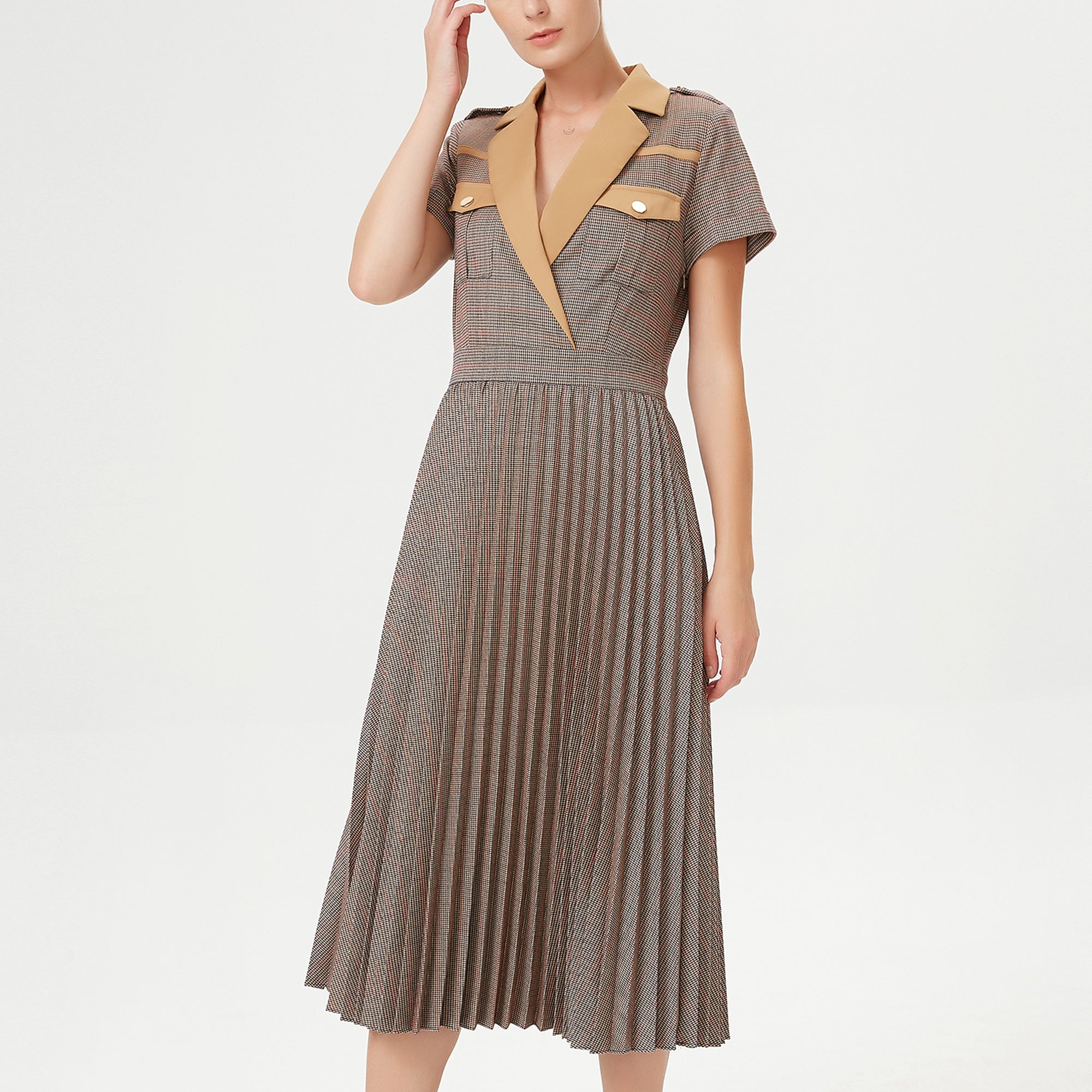 Robe plissée à motif Prince de Galles
