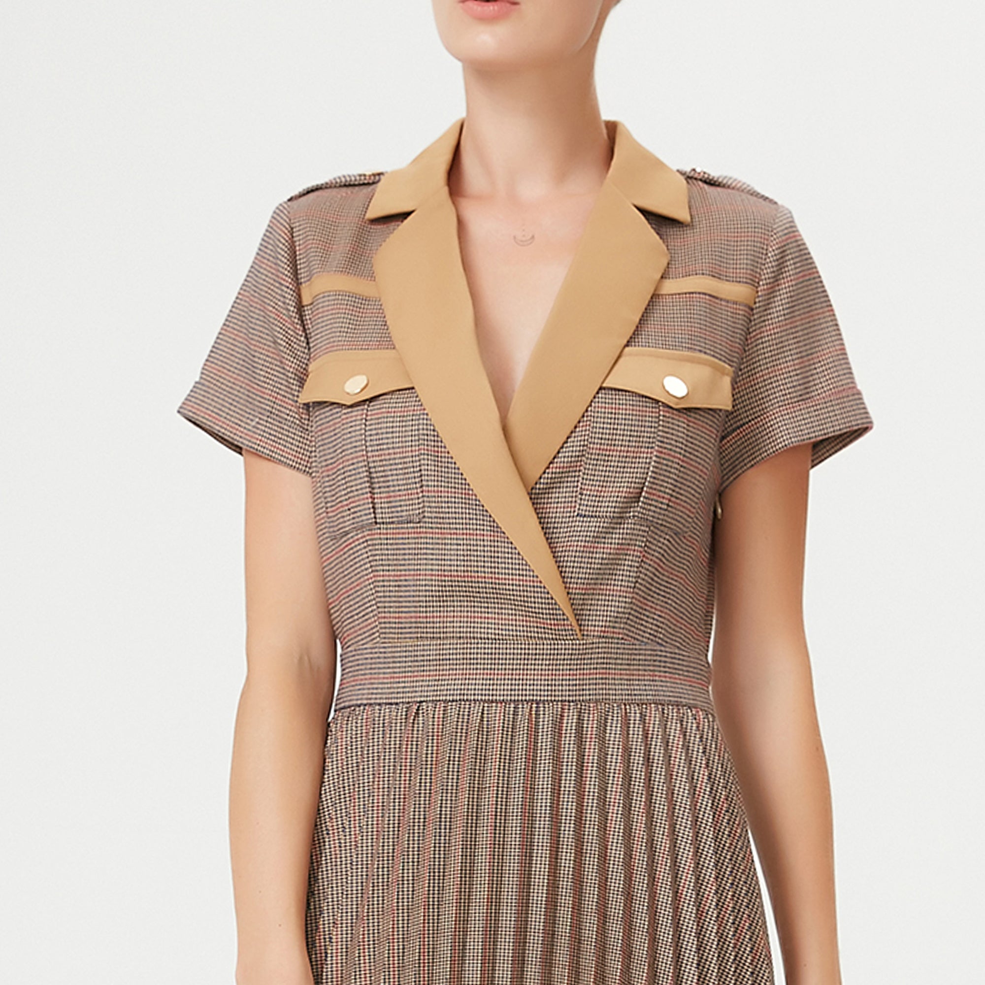 Robe plissée à motif Prince de Galles
