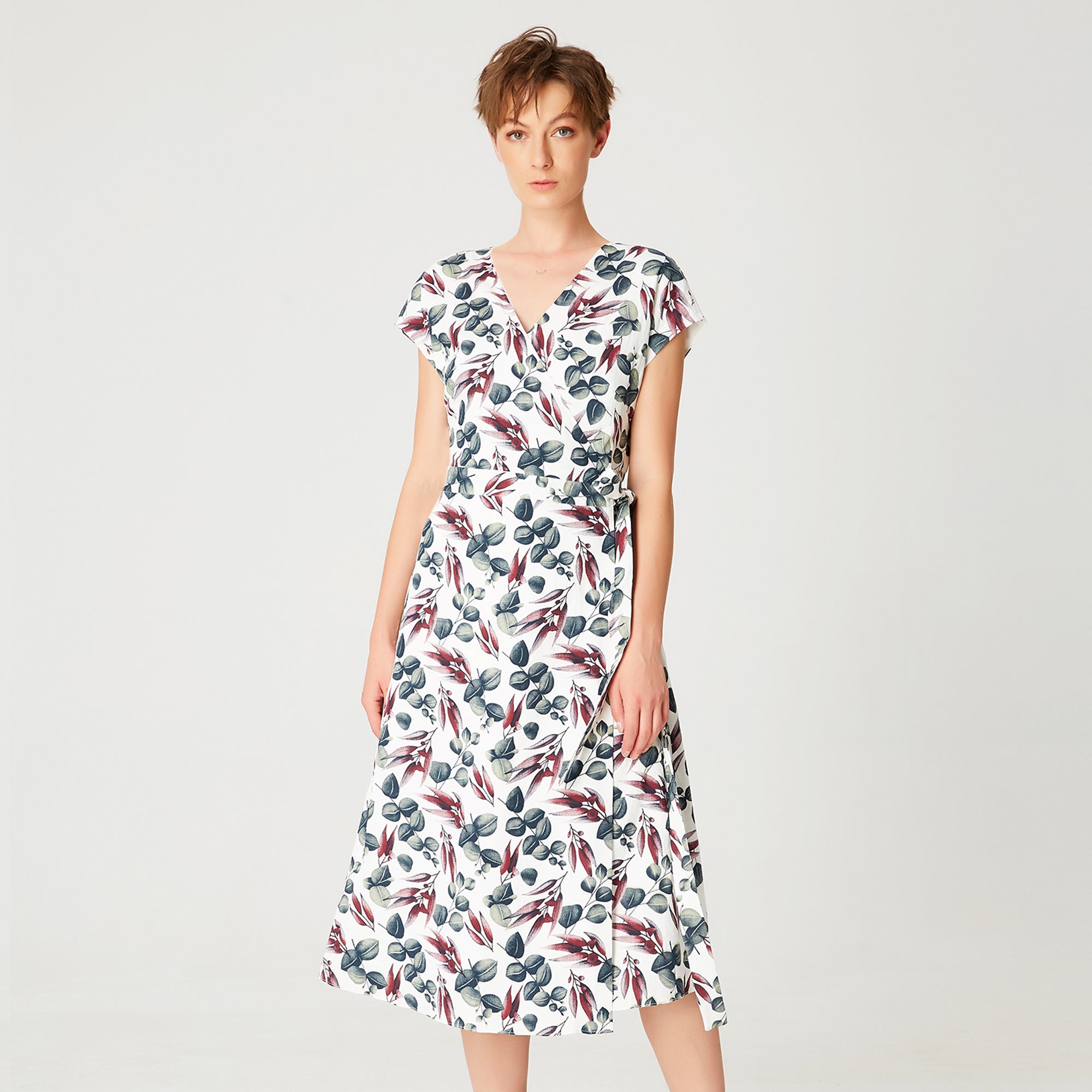 Robe portefeuille à imprimé feuilles