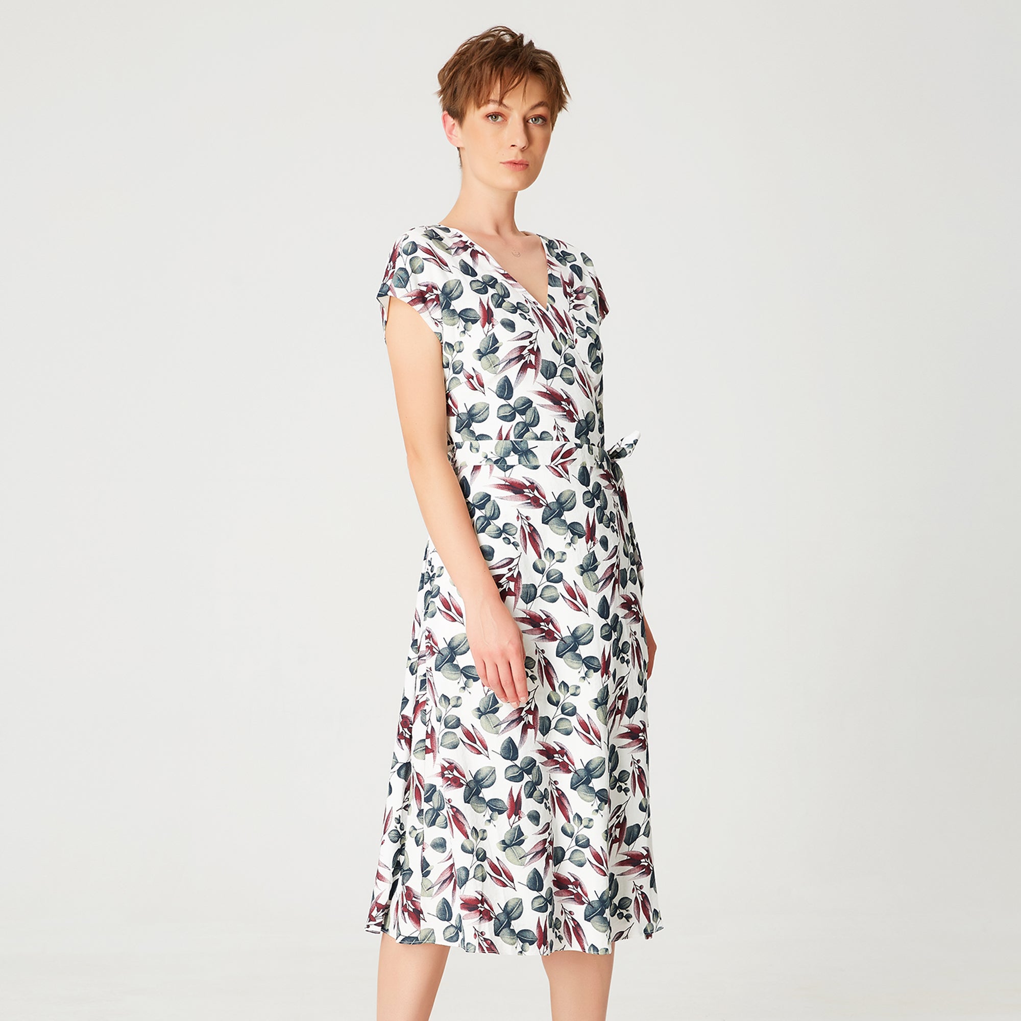 Robe portefeuille à imprimé feuilles