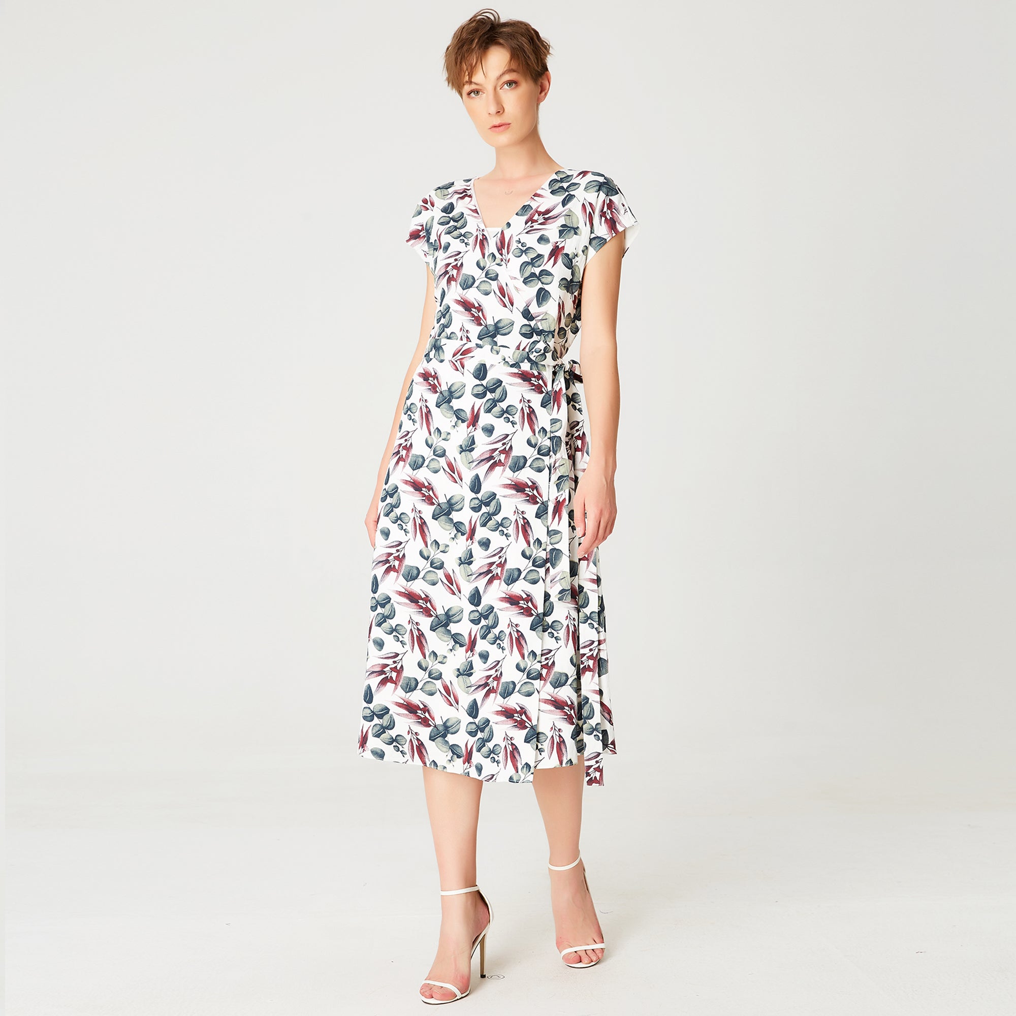 Robe portefeuille à imprimé feuilles