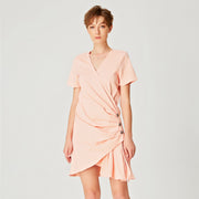 Robe courte asymétrique drapée en popeline