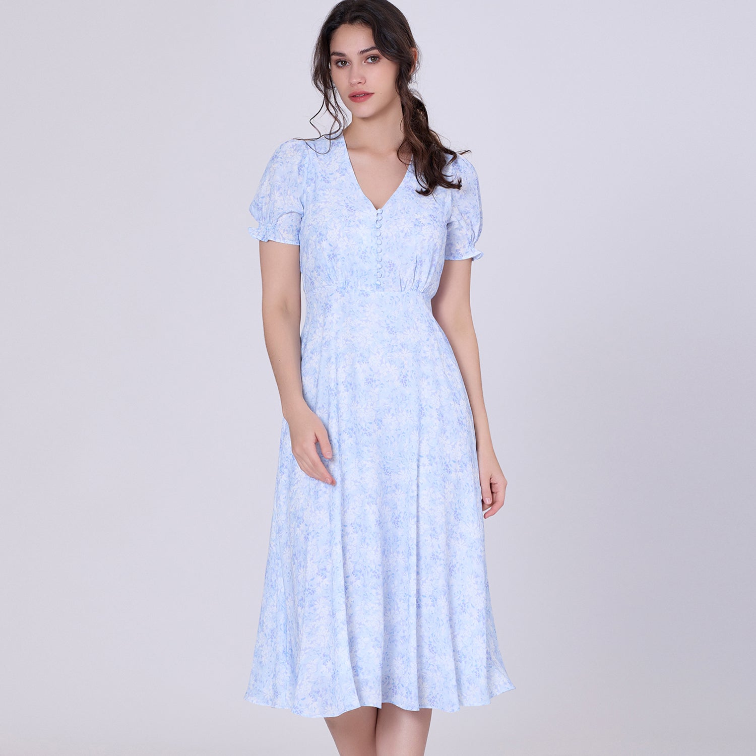 Robe midi empire à imprimé liberty