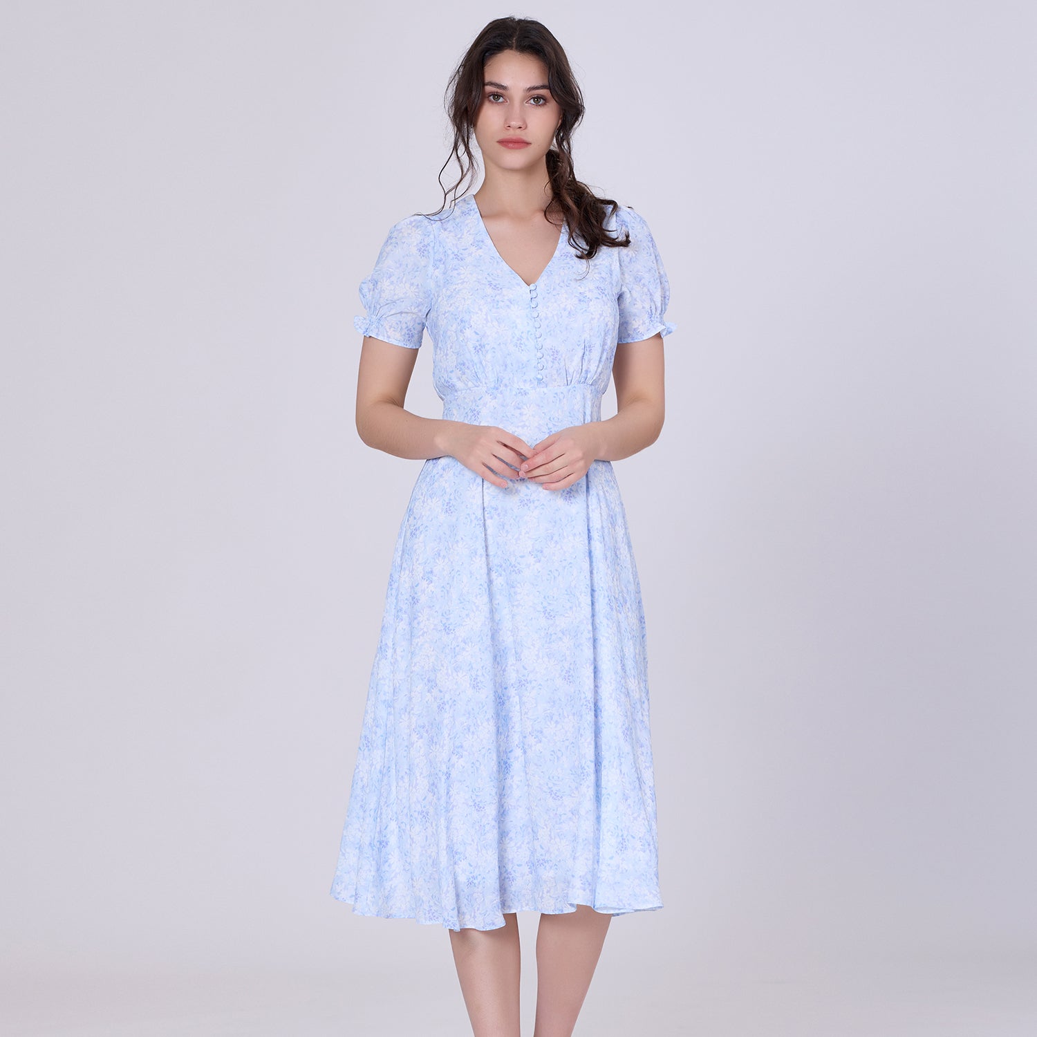 Robe midi empire à imprimé liberty