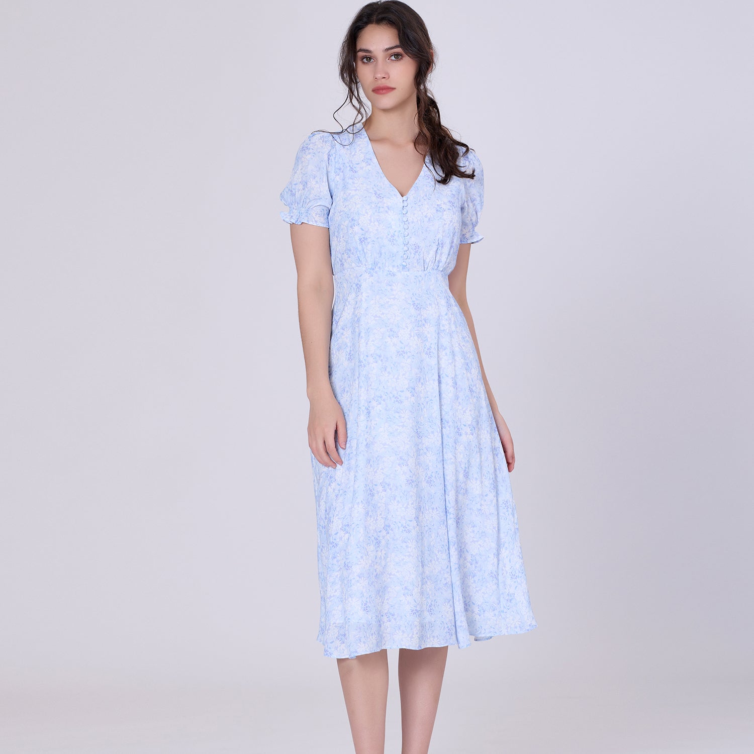 Robe midi empire à imprimé liberty