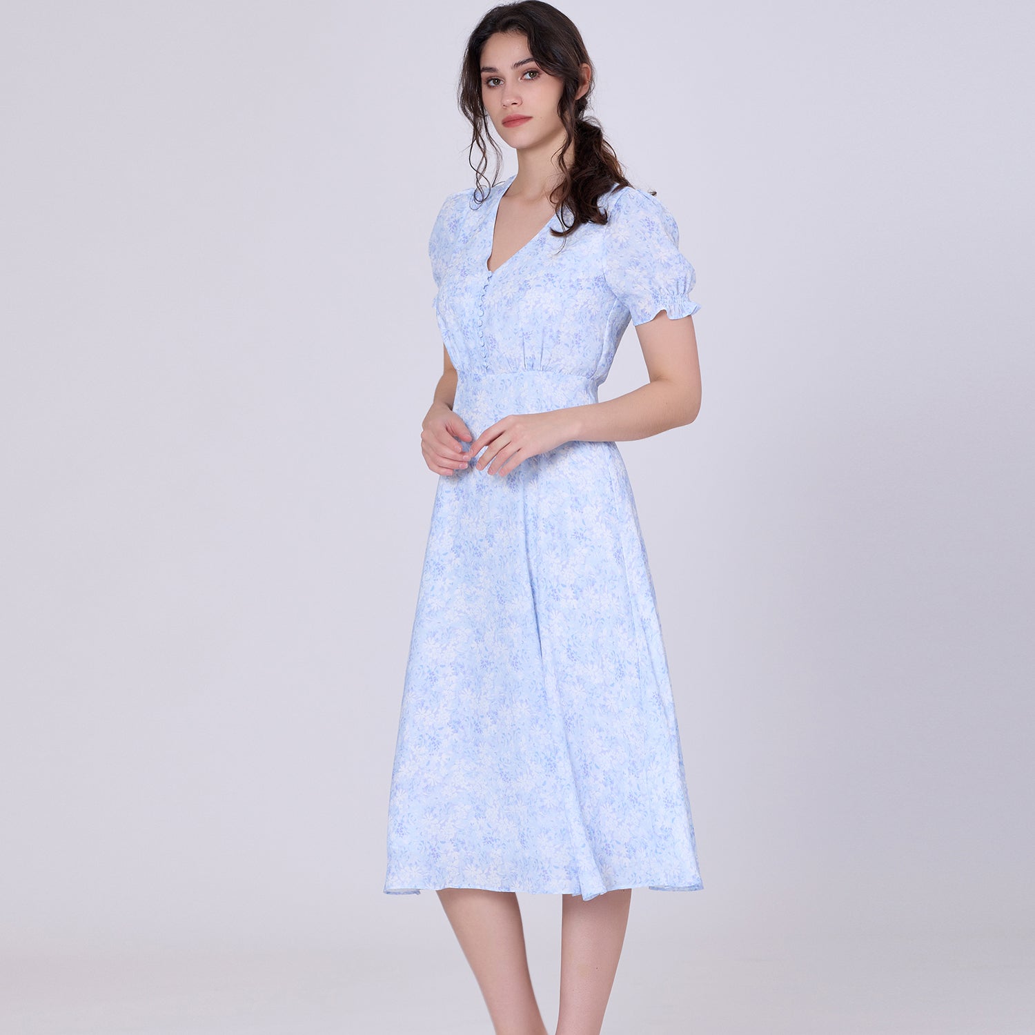 Robe midi empire à imprimé liberty