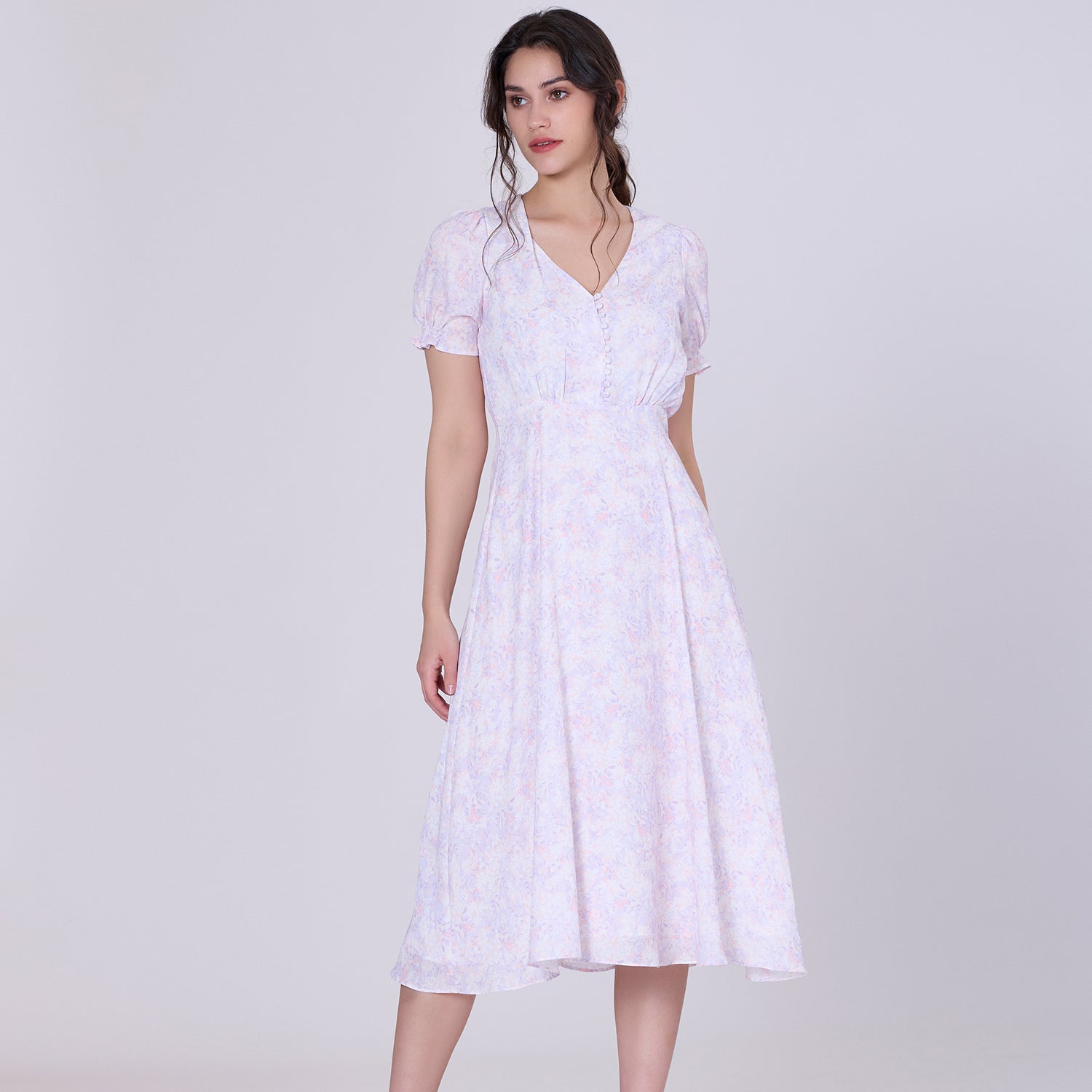 Robe midi empire à imprimé liberty