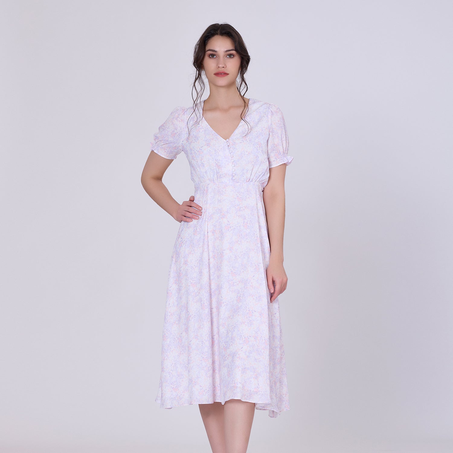 Robe midi empire à imprimé liberty