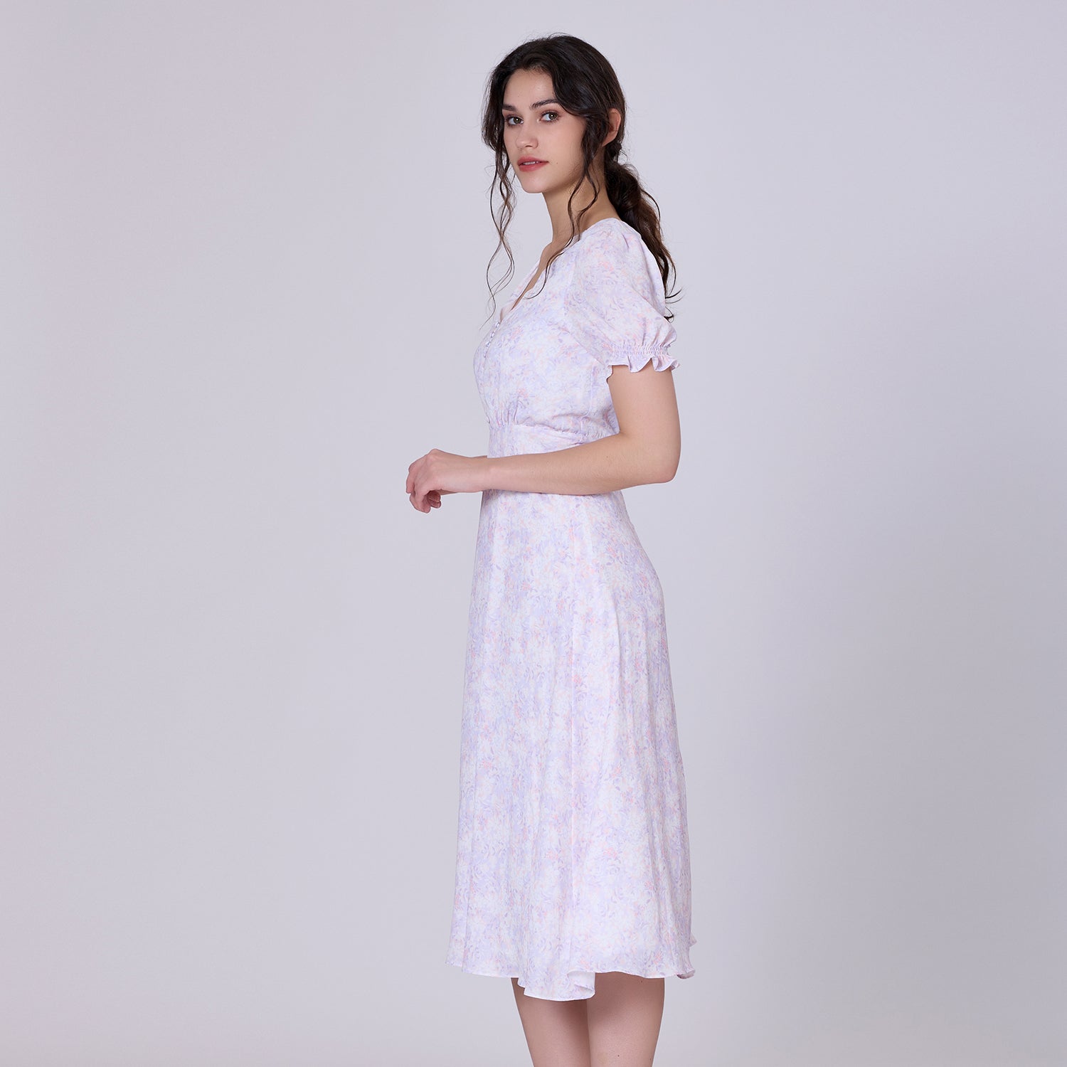 Robe midi empire à imprimé liberty