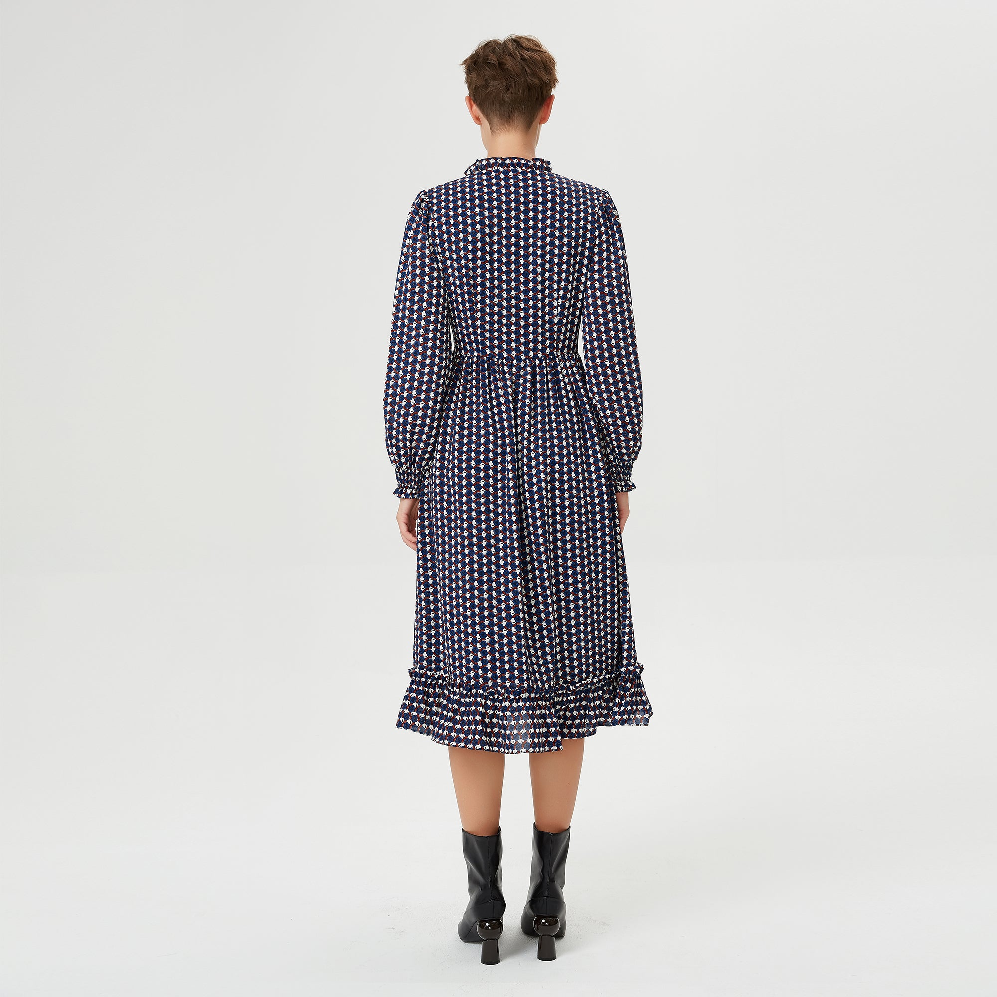 Robe-blouse à volants et imprimé géométrique rétro