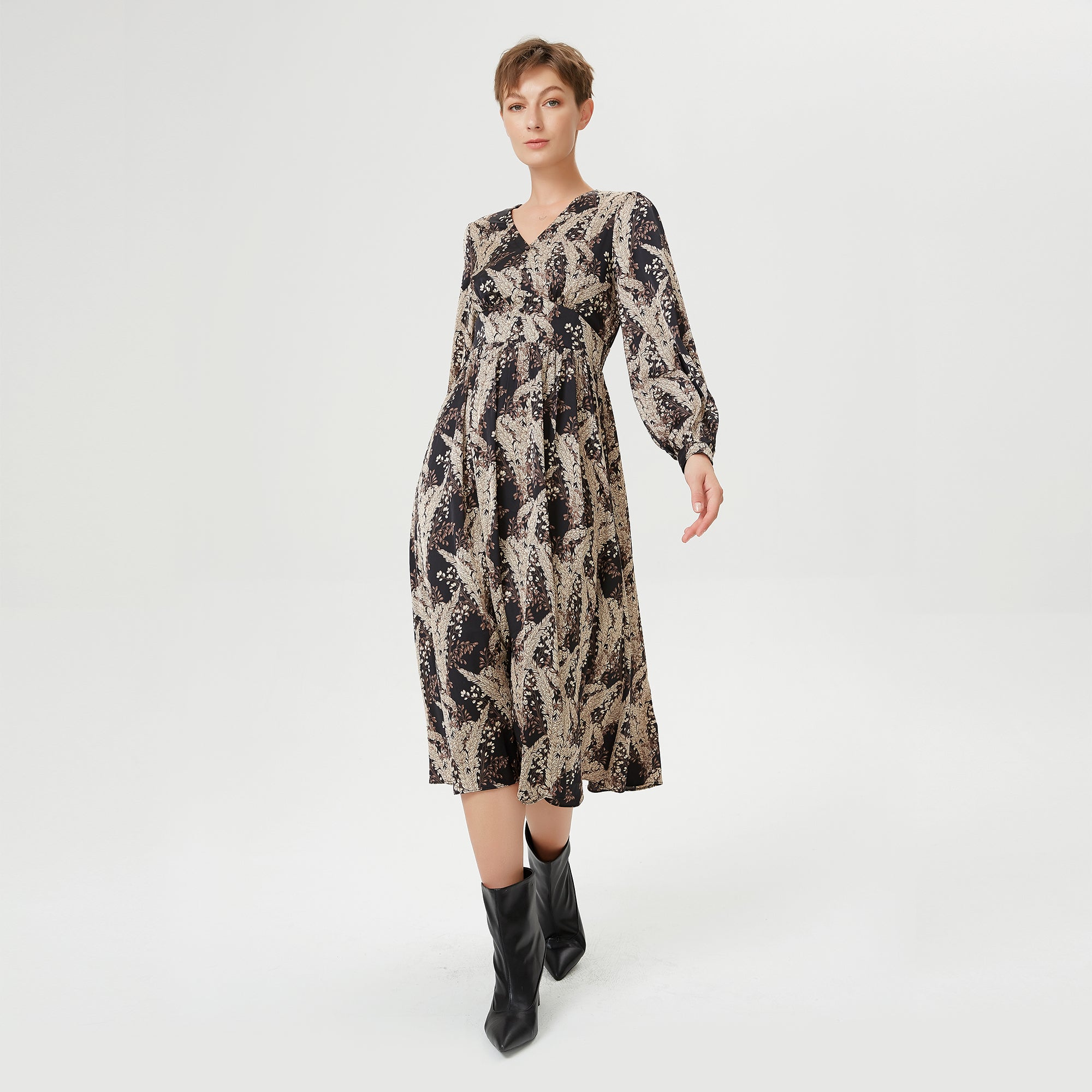 Robe midi évasée à imprimé vintage