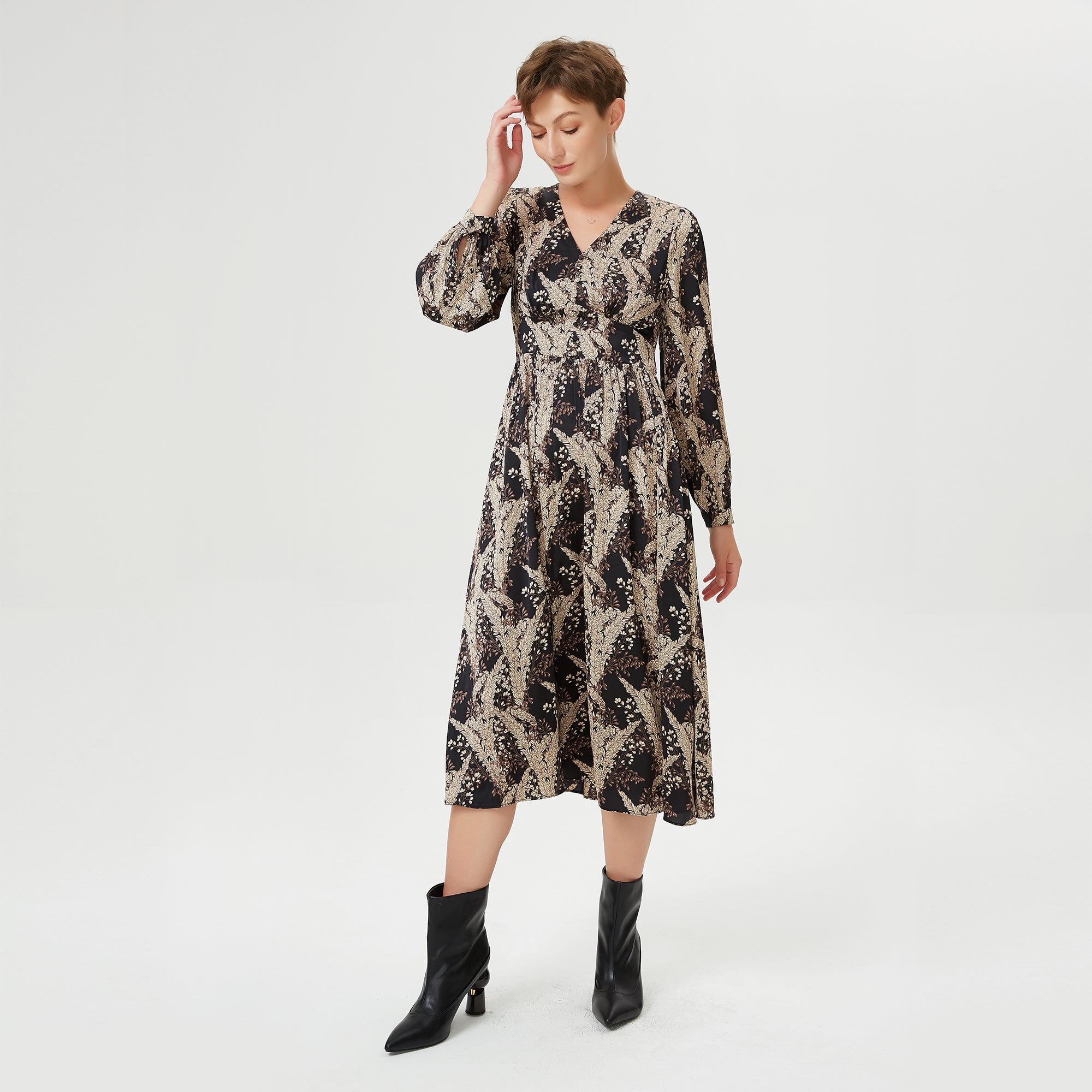 Robe midi évasée à imprimé vintage