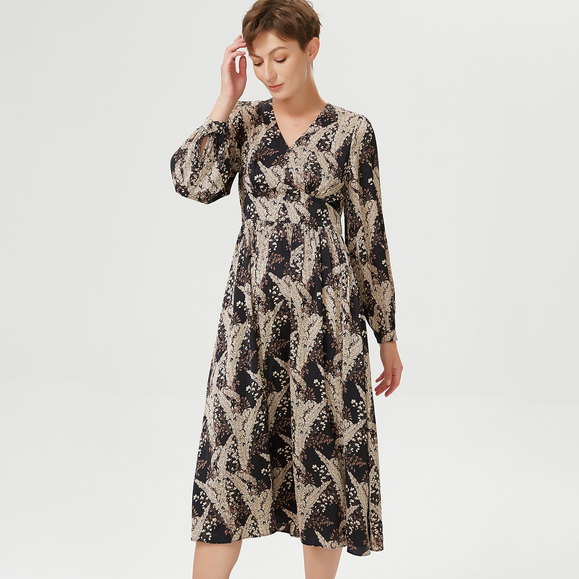Robe midi évasée à imprimé vintage
