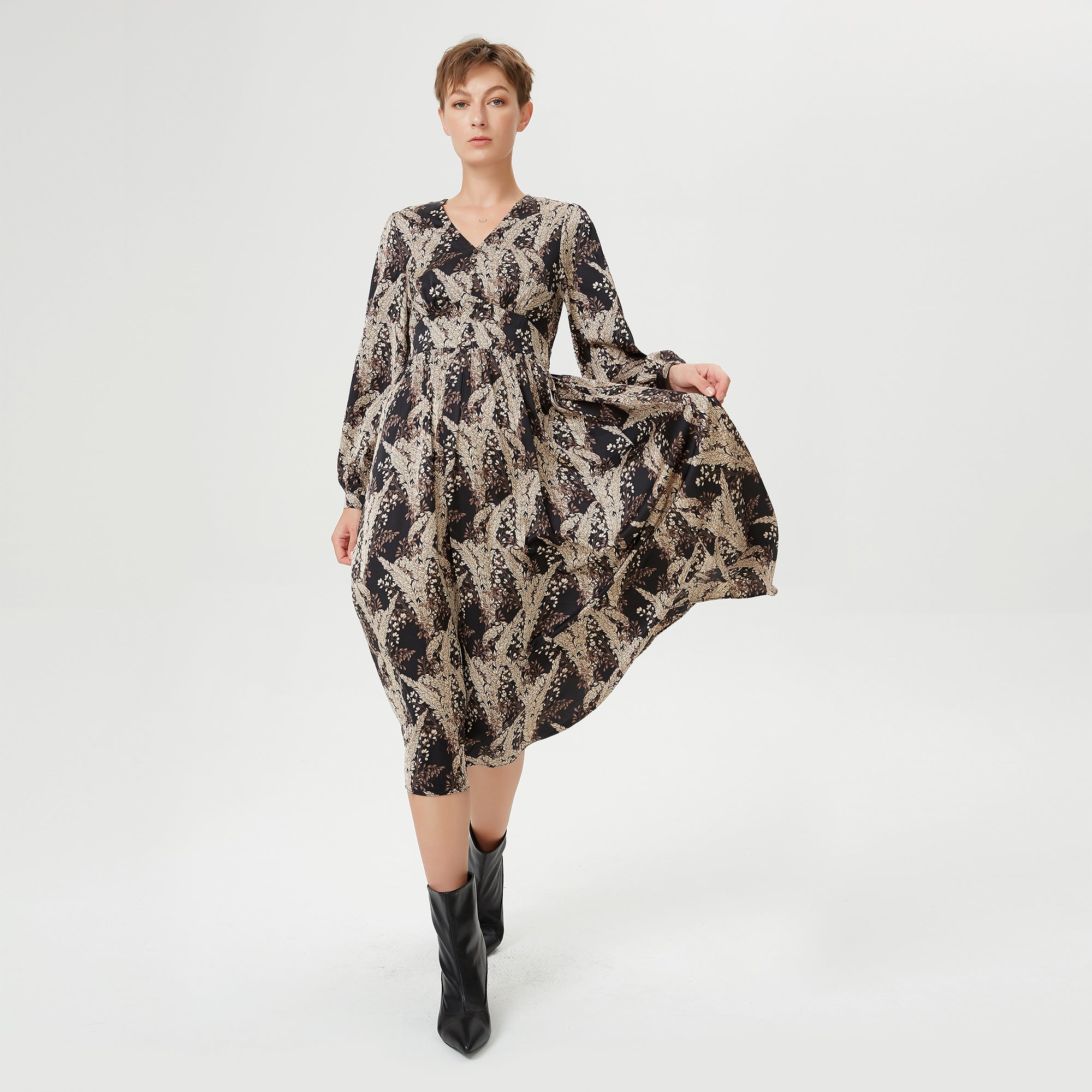 Robe midi évasée à imprimé vintage