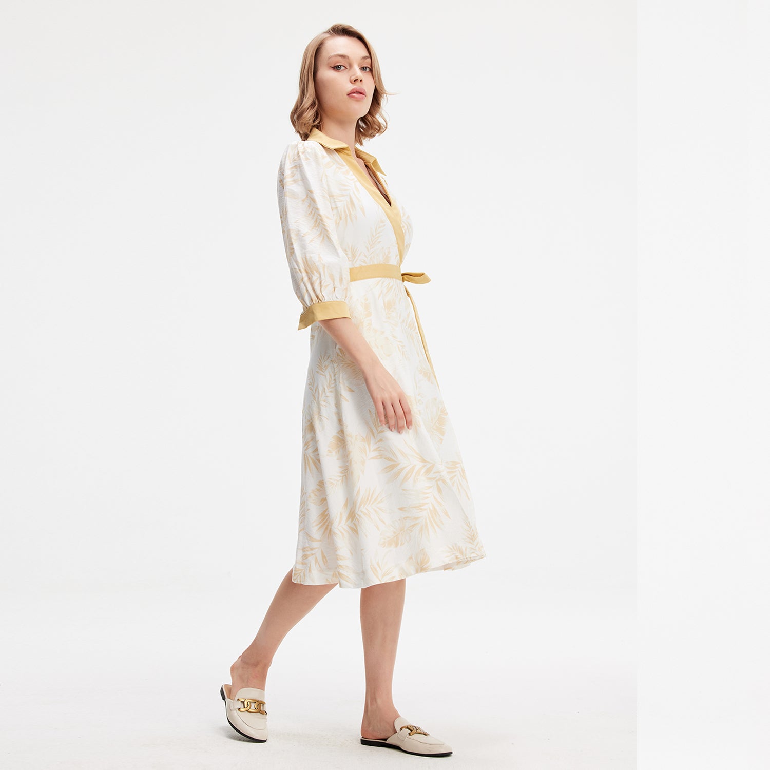 Robe portefeuille bi-matières à imprimé tropical en viscose