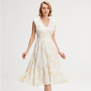 Robe sans manche à viscose évasée à imprimé tropical