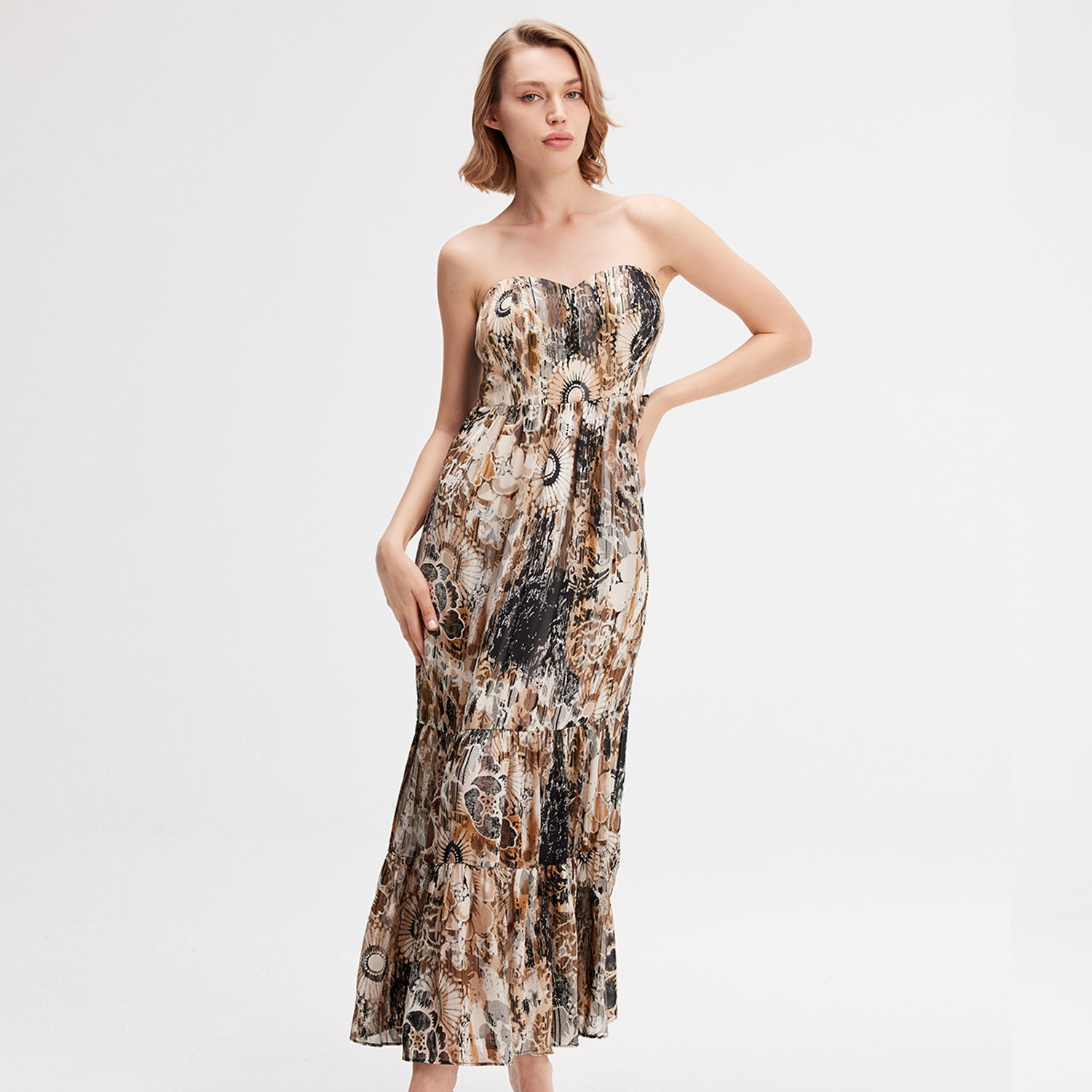 Robe bustier en mousseline imprimé fleuri abstrait