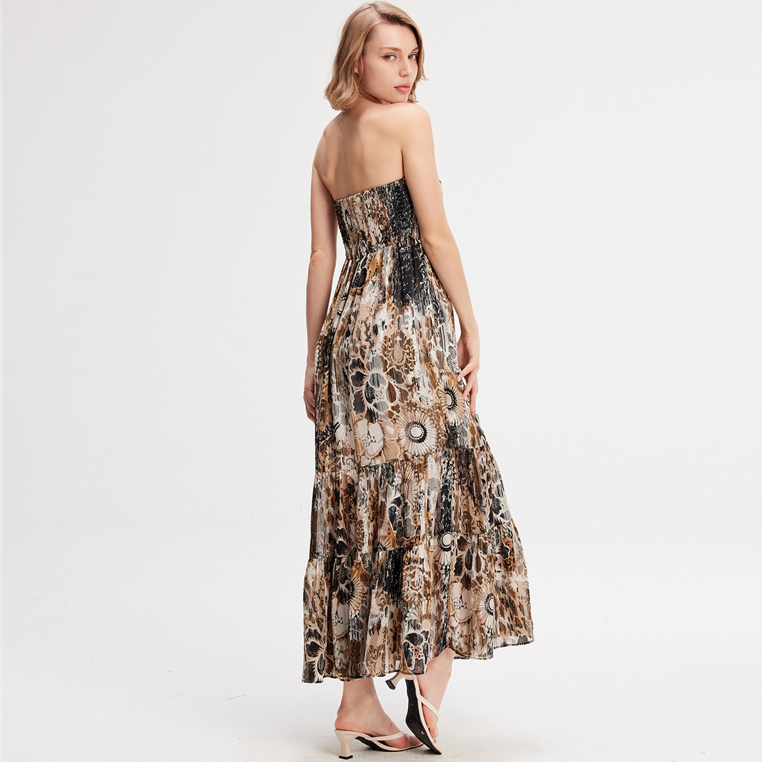 Robe bustier en mousseline imprimé fleuri abstrait