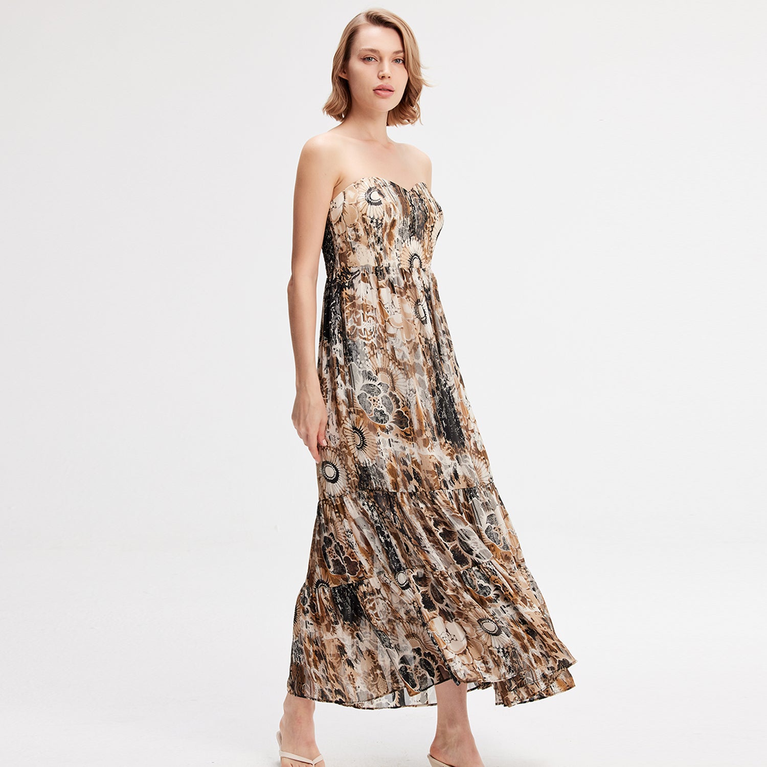 Robe bustier en mousseline imprimé fleuri abstrait