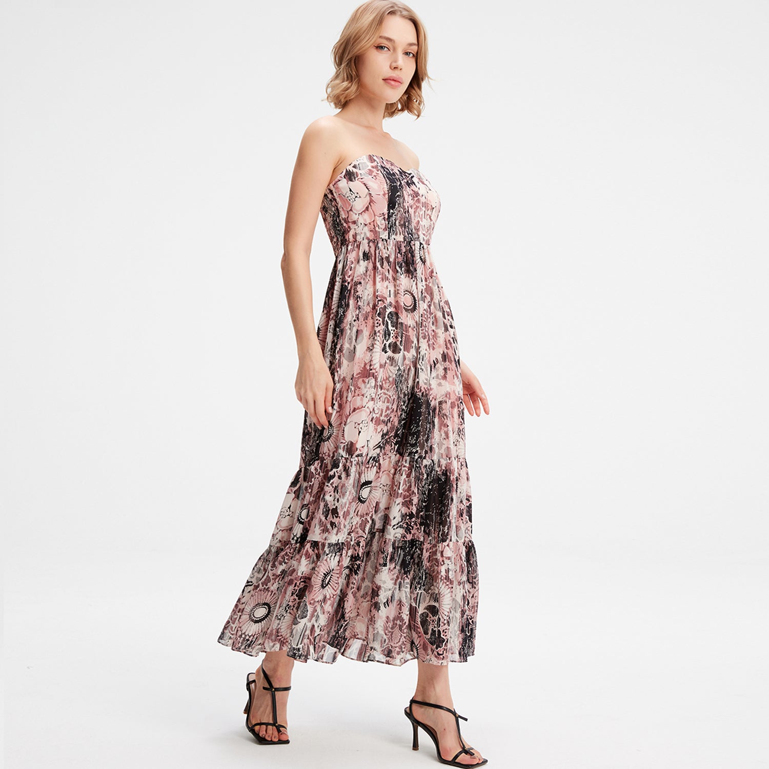 Robe bustier en mousseline imprimé fleuri abstrait