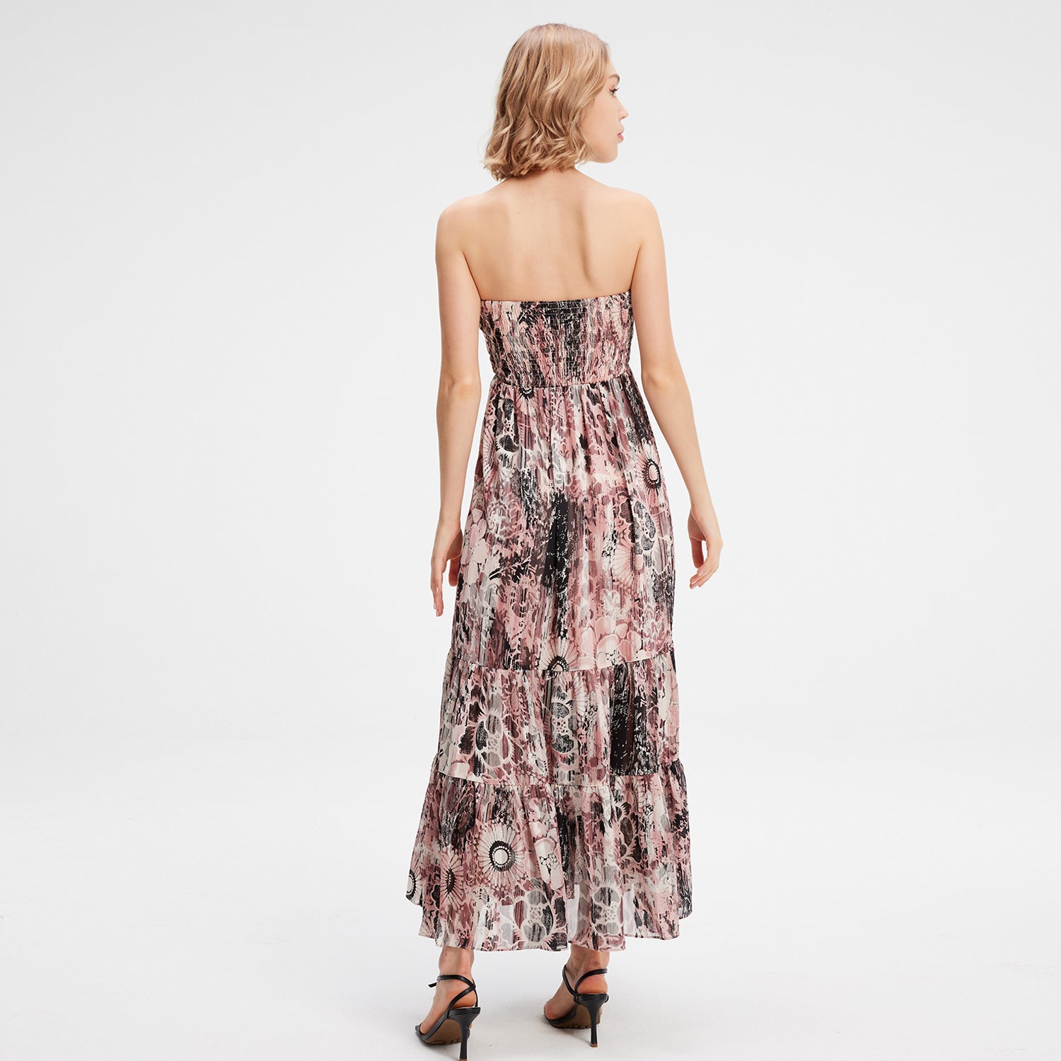 Robe bustier en mousseline imprimé fleuri abstrait