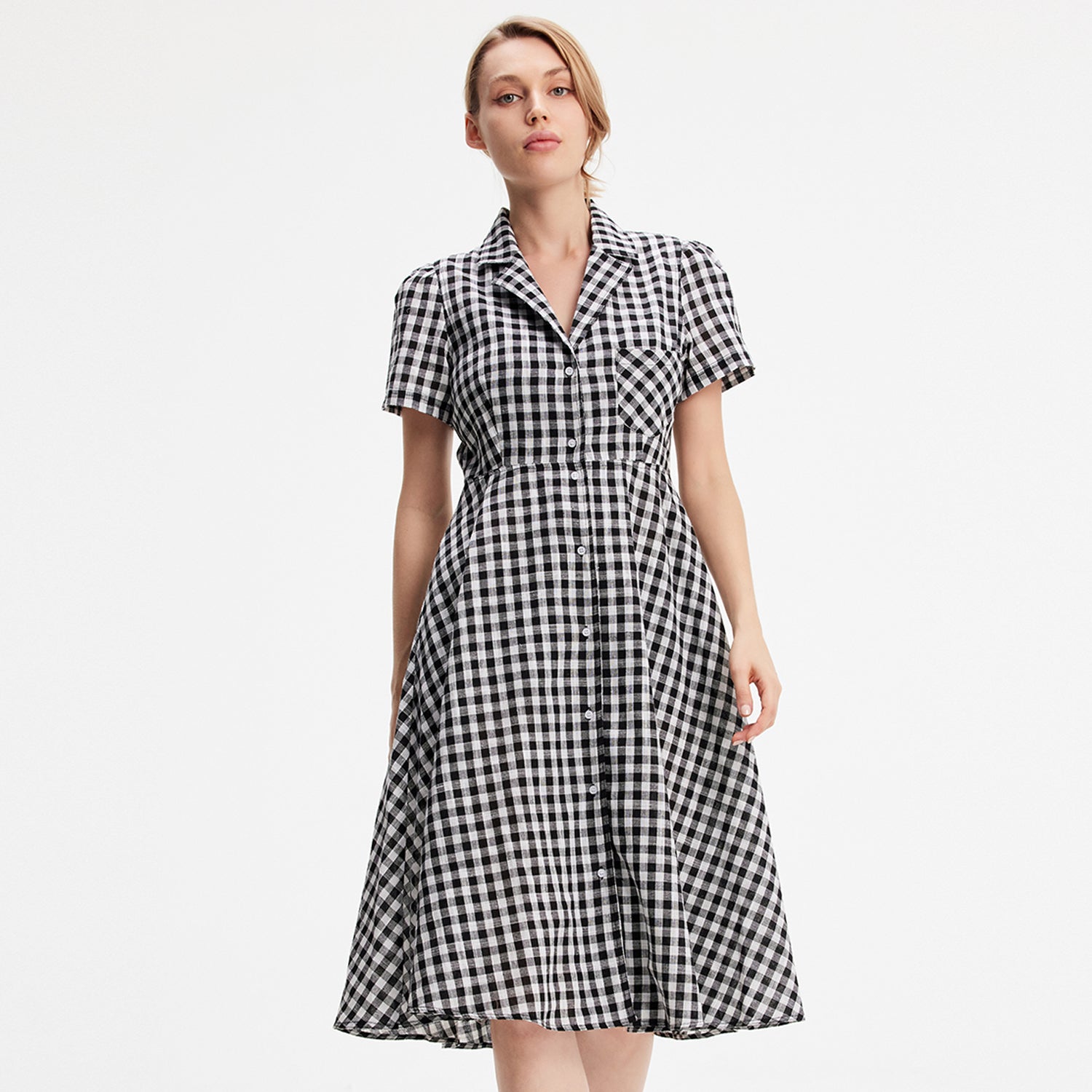 Robe chemise rétro à imprimé carreaux