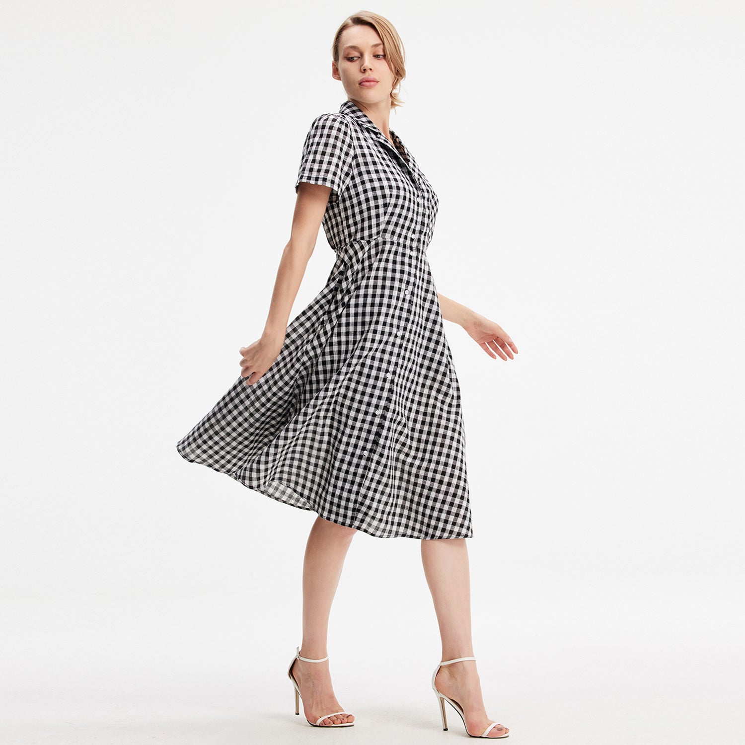 Robe chemise rétro à imprimé carreaux
